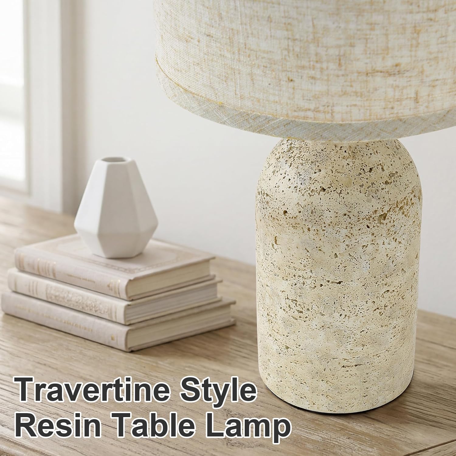 GyroVu Table Lamps Set of 2, Stone-Like Resin Bedside Lamps for Living Room Bedroom, 18" Modern End Table Desk Lamp for Nightstand…