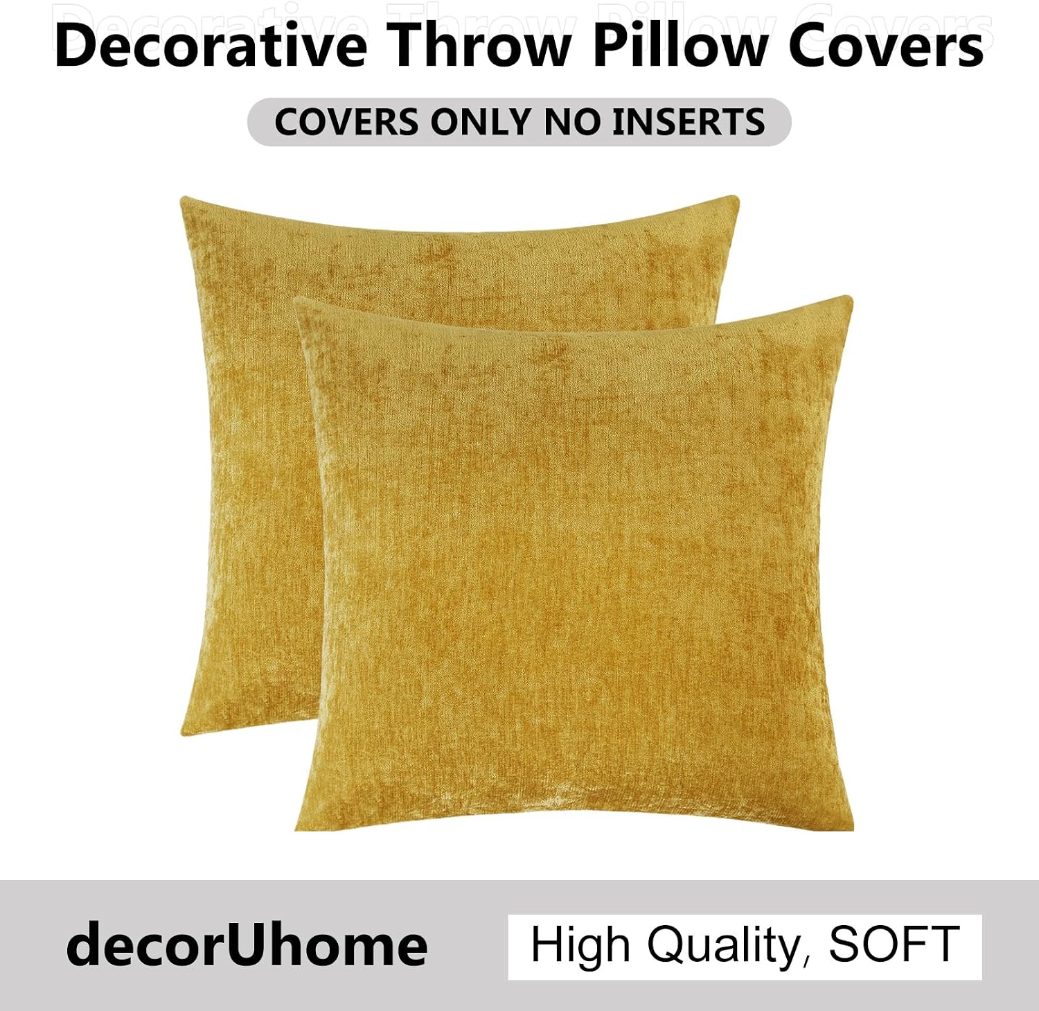 decorUhome Chenille Mineral Yellow Throw Pillow Covers 24x24 Inch Set of 2, Decorative Soft Couch Pillow Covers Solid Dyed Accent Farmhouse…