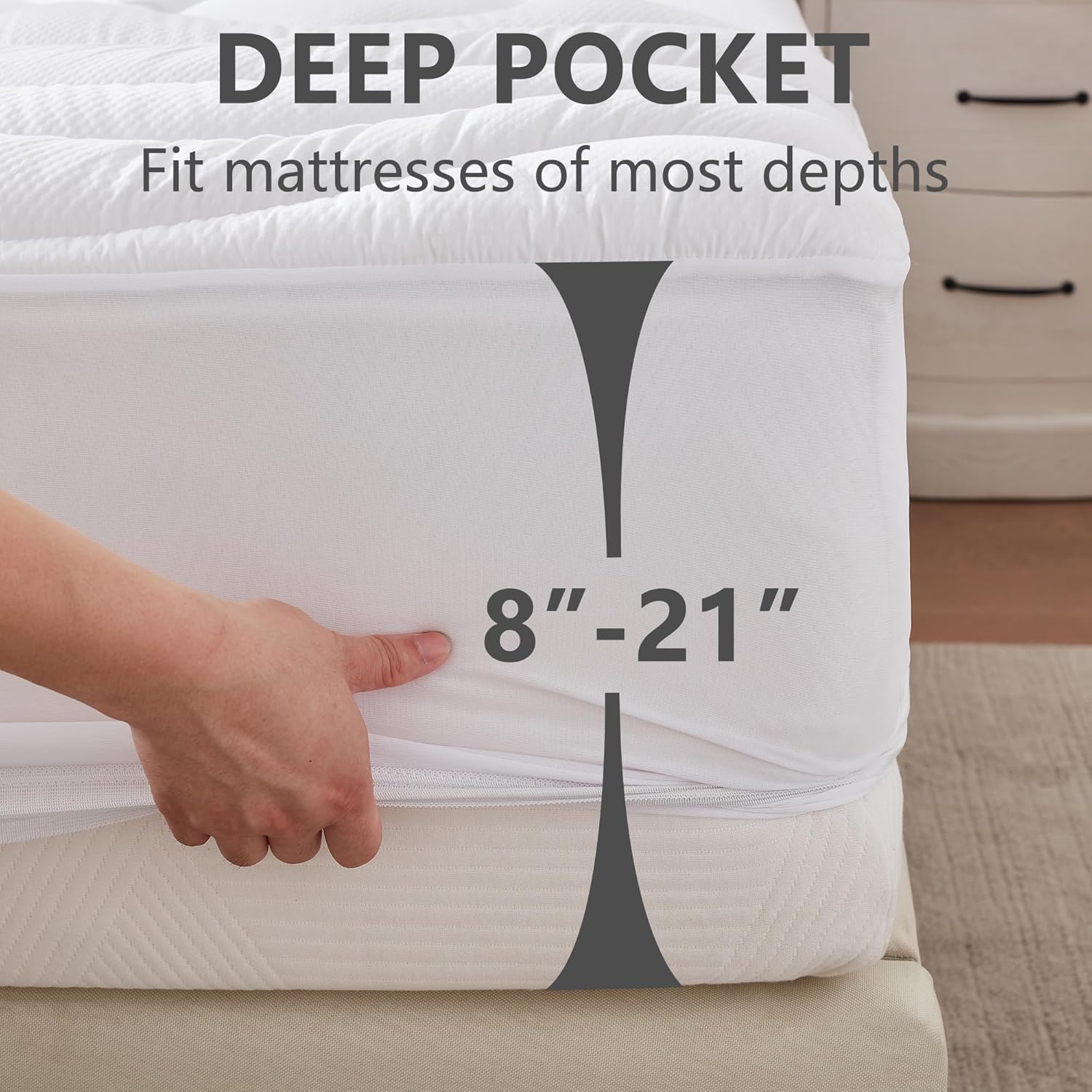 ELVEN HOME King Size Mattress Pad Waterproof, Cooling Mattress Topper Noiseless, Leak Proof Mattress Protector Deep Pocket Washable…