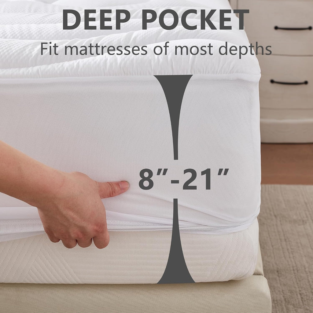 ELVEN HOME Queen Size Mattress Pad Waterproof, Pillow Top Cooling Mattress Topper Cover, Quilted Fitted Mattress Protector Washable, Deep…