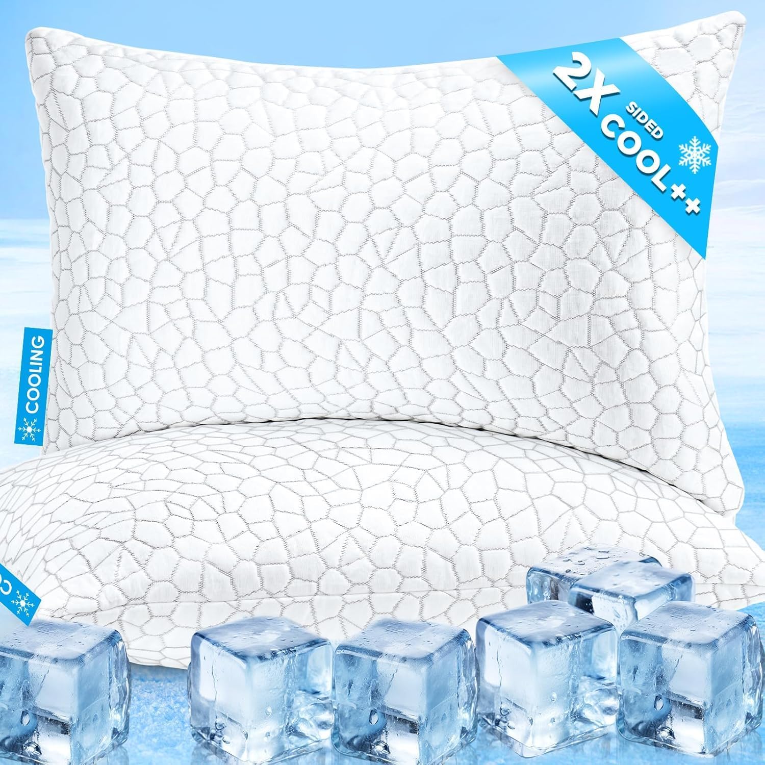 Supamodern Cooling Pillows Queen Size Set of 2 Shredded Memory Foam Pillows for Side Back Stomach Sleepers, Two-Sided Cool Adjustable Firm…