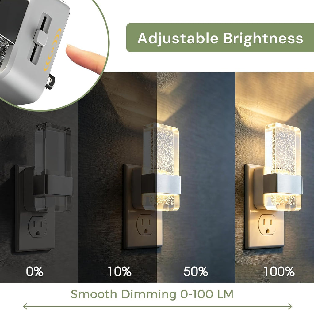 L LOHAS LED Night Light, Dimmable Night Lights Plug into Wall, 2 Pack Acrylic Silver Nightlight with Light Sensor, 0-100LM Automatic Plug…