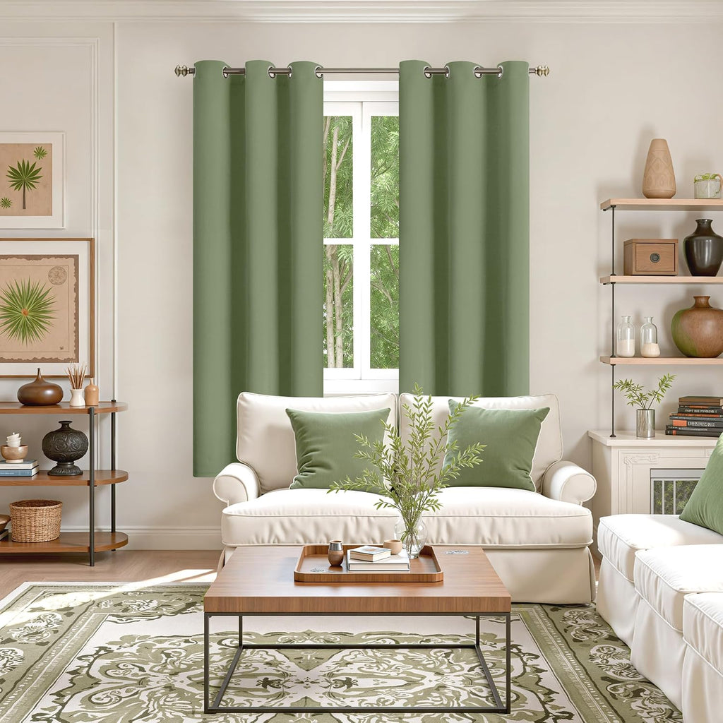 YoungsTex Olive Green Room Darkening Curtains for Living Room 72 Inches Length - Thermal Insulated with Grommet Blackout Window Drapes for…