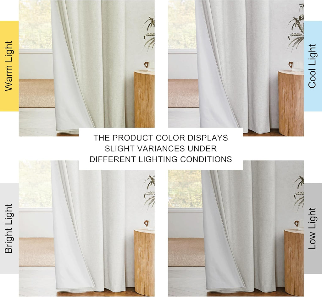 NICETOWN 100% Blackout Linen Texture Curtains 90 inches Long, Ivory, 2 Pcs, Thermal Insulated Full Blackout 2-Layer Lined Drapes, Energy…