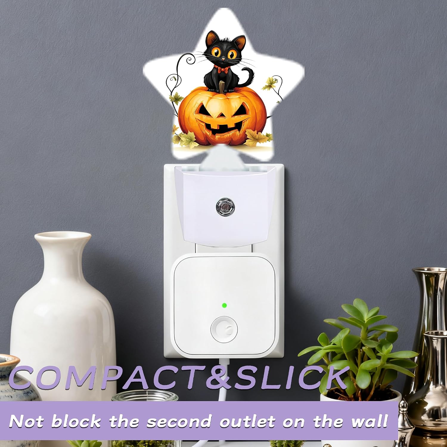 Nightlight, Black Cat Decorative Night Lights Plug Into Wall, Halloween Pumpkin Night Light with Auto Sensor for…