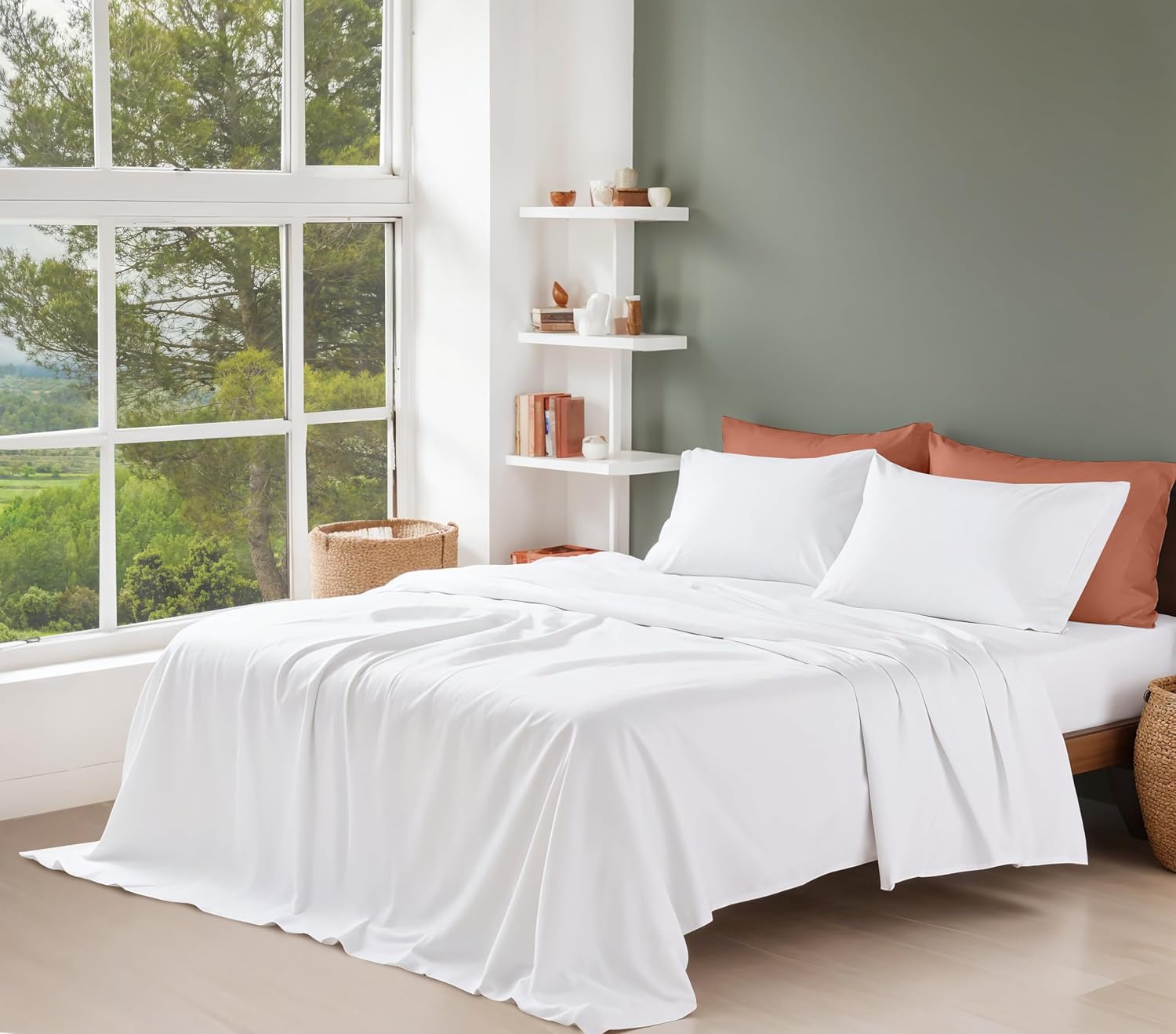Ruvanti 100% Cotton Organic Percale Sheets Twin XL Size – Crisp Cooling Bed Sheets for Hot Sleepers, Deep Pocket 15”, Soft Peach Finish, Br…
