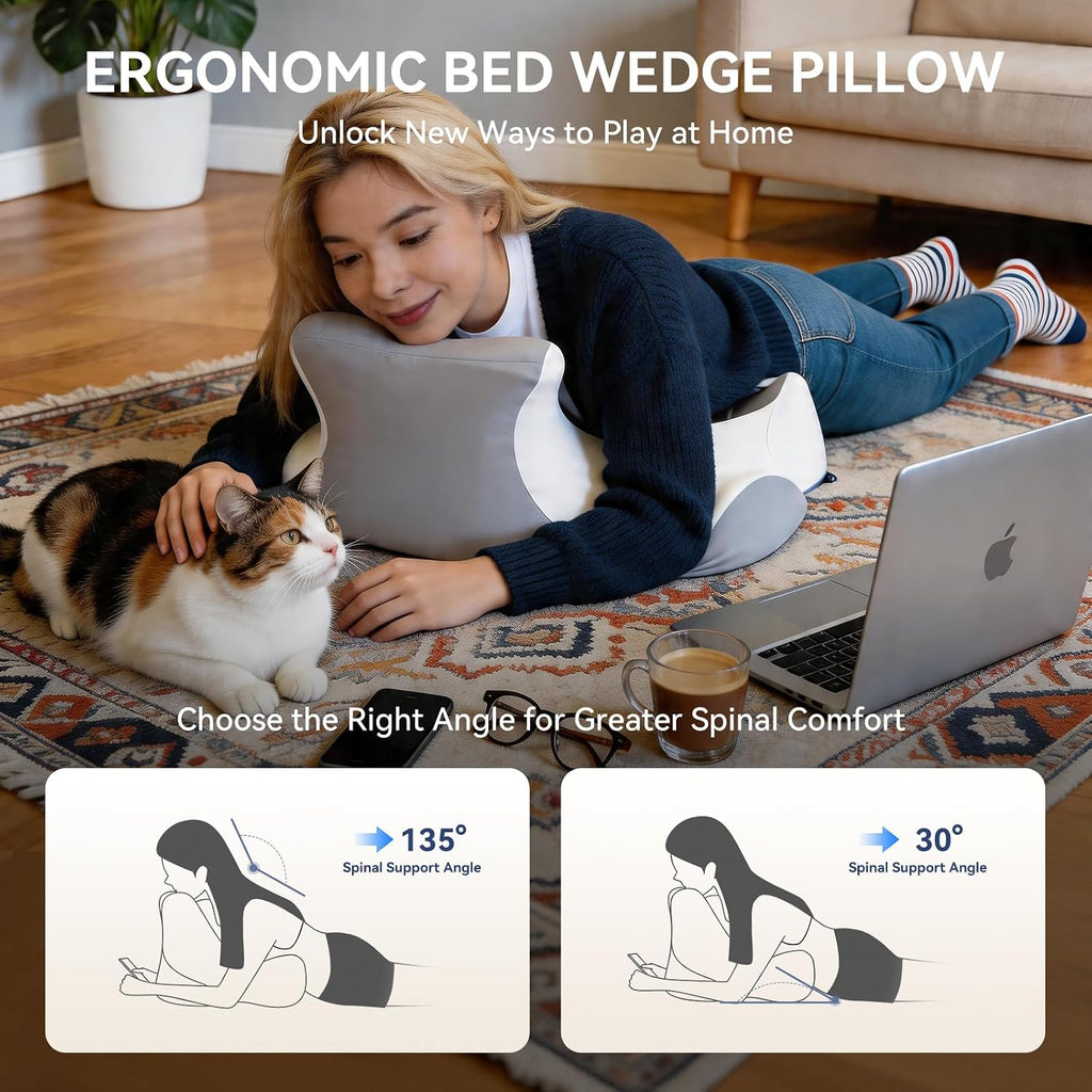 AiSleep Reading Pillow for Bed, Leaning, Lying and Prone, Memory Foam Bed Wedge Pillow for Headboard, Ergonomic Bed Wedge Pillow for Sleepi…