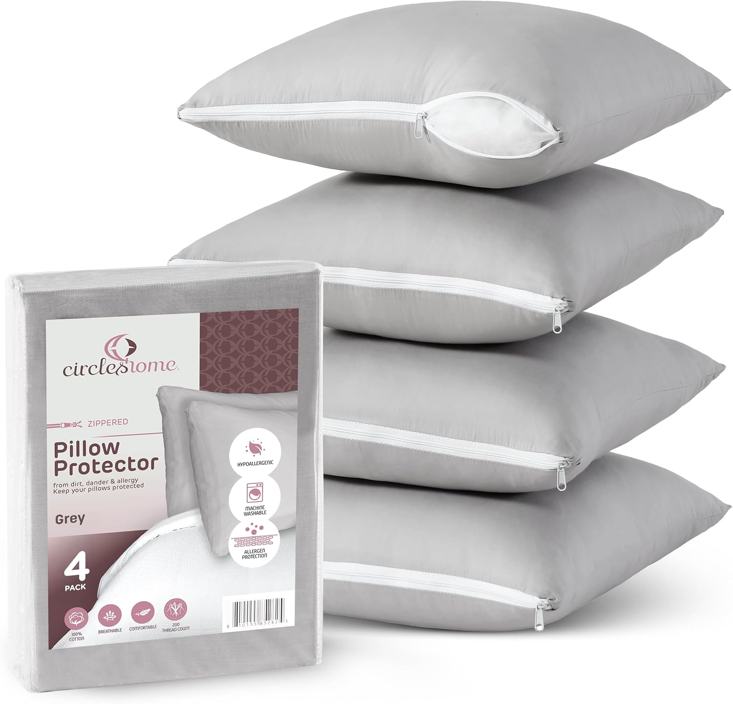 CIRCLESHOME Throw Pillow Protectors - 100% Cotton Breathable Pillowcases - 24 X 24 Square Pillowcases - Protects Pillows from Dirt, Dust…