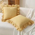 Jilboo 2 Pack 18 x18 inches Yellow/White Checkered Throw Pillow Covers 100% Washed Cotton Vintage Ruffle Trim Decorative Gingham Pillowcase…
