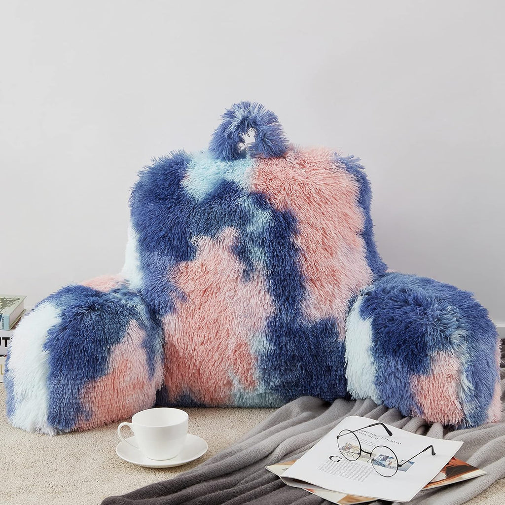 Bedriping Reading Pillow for Bed Adult - Faux Fur Backrest Pillow with Arms, Ergonomic Back Pillows for Sitting in Bed, Extra Fluffy TV Pil…