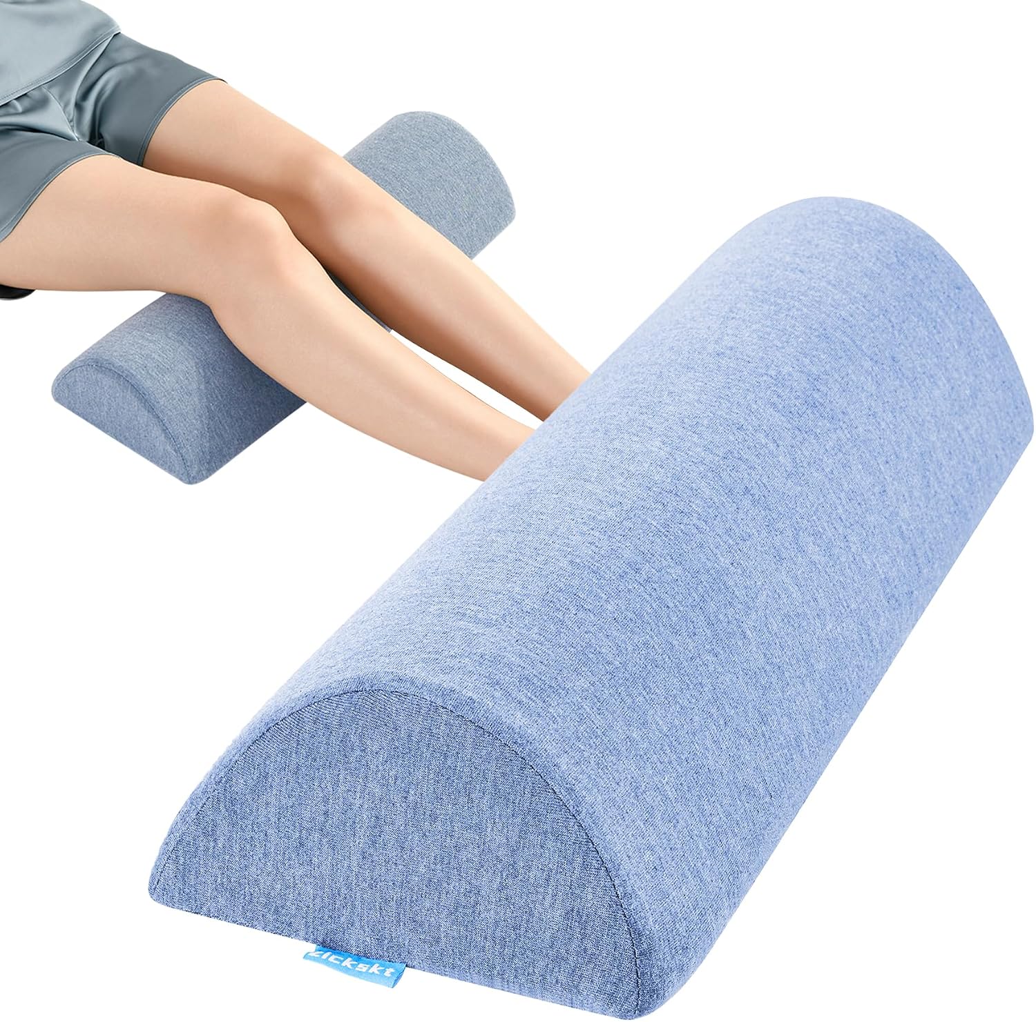 Zickskt Knee Pillow for Back Sleeping, Memory Foam Leg Pillow for Back Pain, Under Leg Support for Sleeping, Half Moon Bolster Pillow Blue