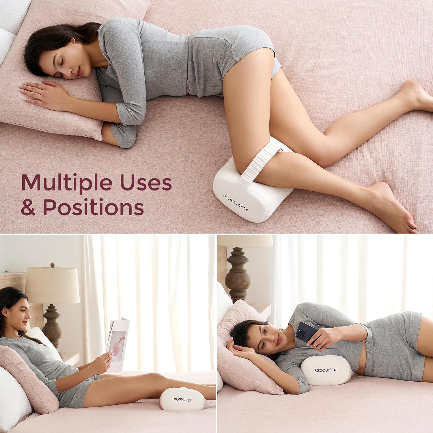 Momcozy Knee Pillow for Side Sleepers, Soft Memory Foam Support Spine Alignment Pregnancy Leg Pillow for Hips, Back, Sciatica Pain, Fixed S…