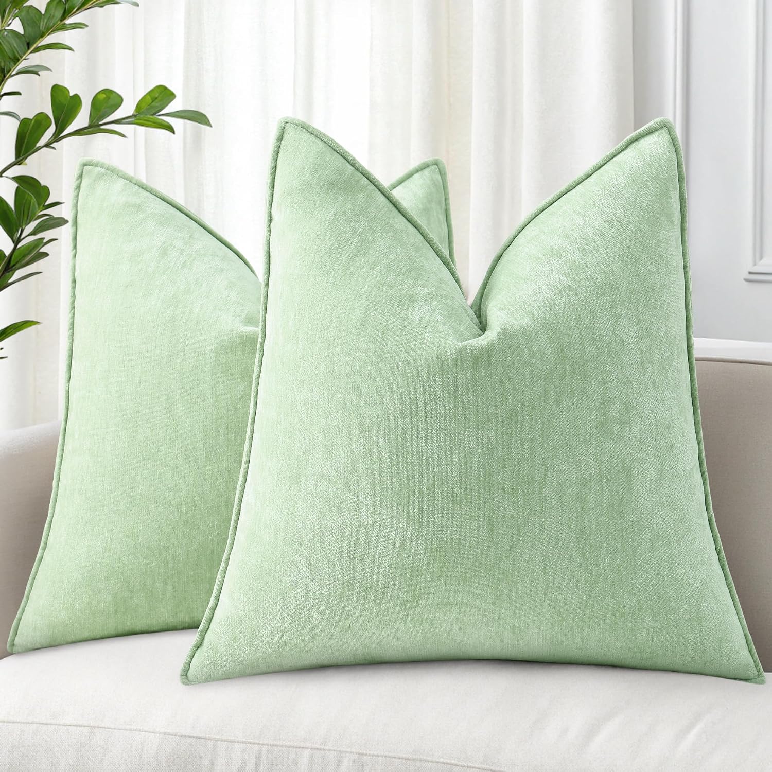 decorUhome Summer Couch Euro Sham Throw Pillow Covers 24x24 Set of 2, Decorative Soft Velvet Modern Cozy Chenille Pillow Cases with Elegant…