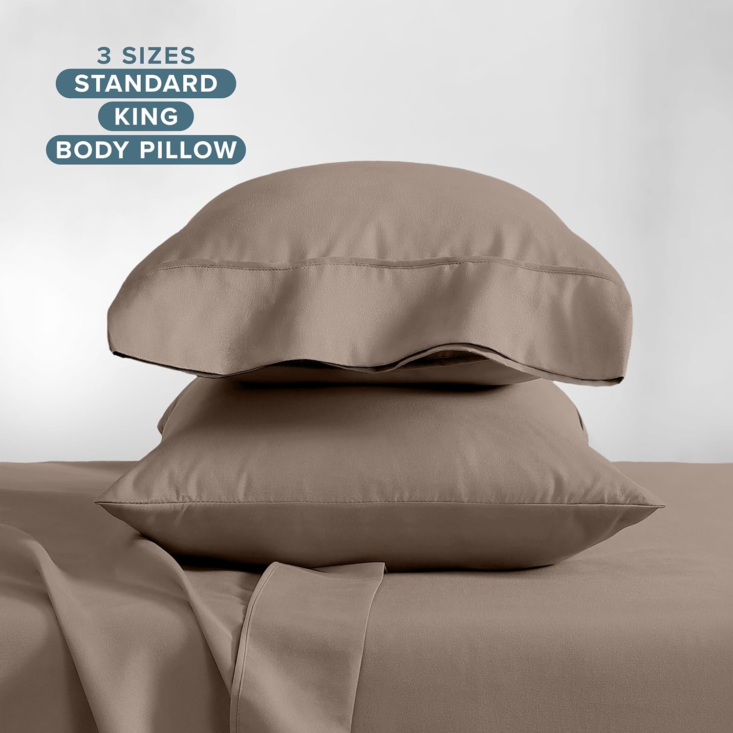 BareHome Bare Home Microfiber Pillow Cases - King Size Set of 2 - Cooling Pillowcases - Double Brushed - Taupe Pillowcases 2 Pack - Easy Ca…
