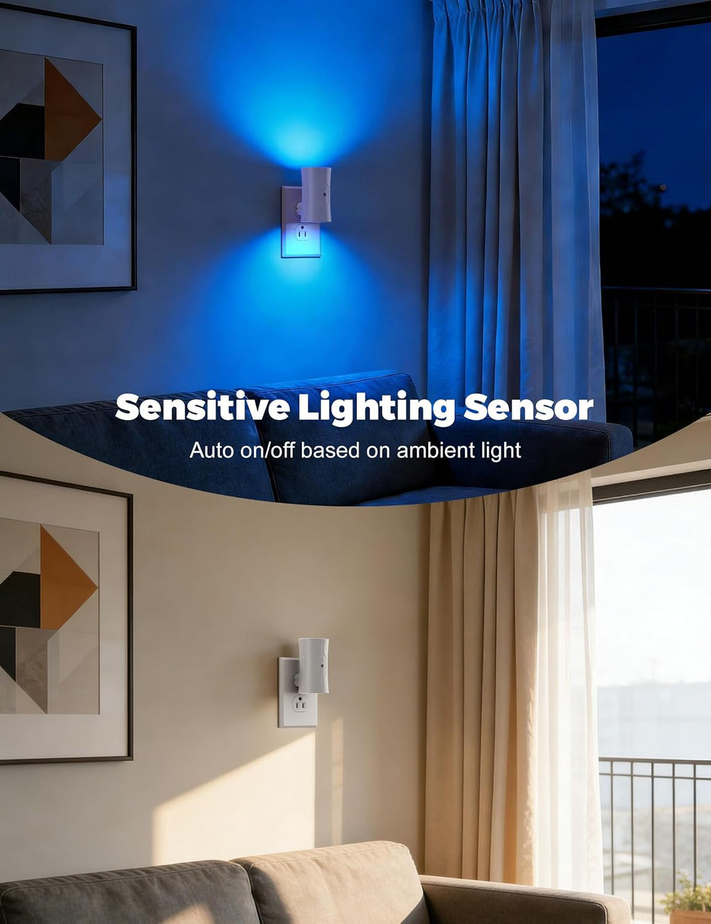Fesnne Night Light, LED Night Lights Plug into Wall 2 Pack Blue 0-100LM Adjustable Brightness Light Sensor Plug in Night Light for Hallway,…