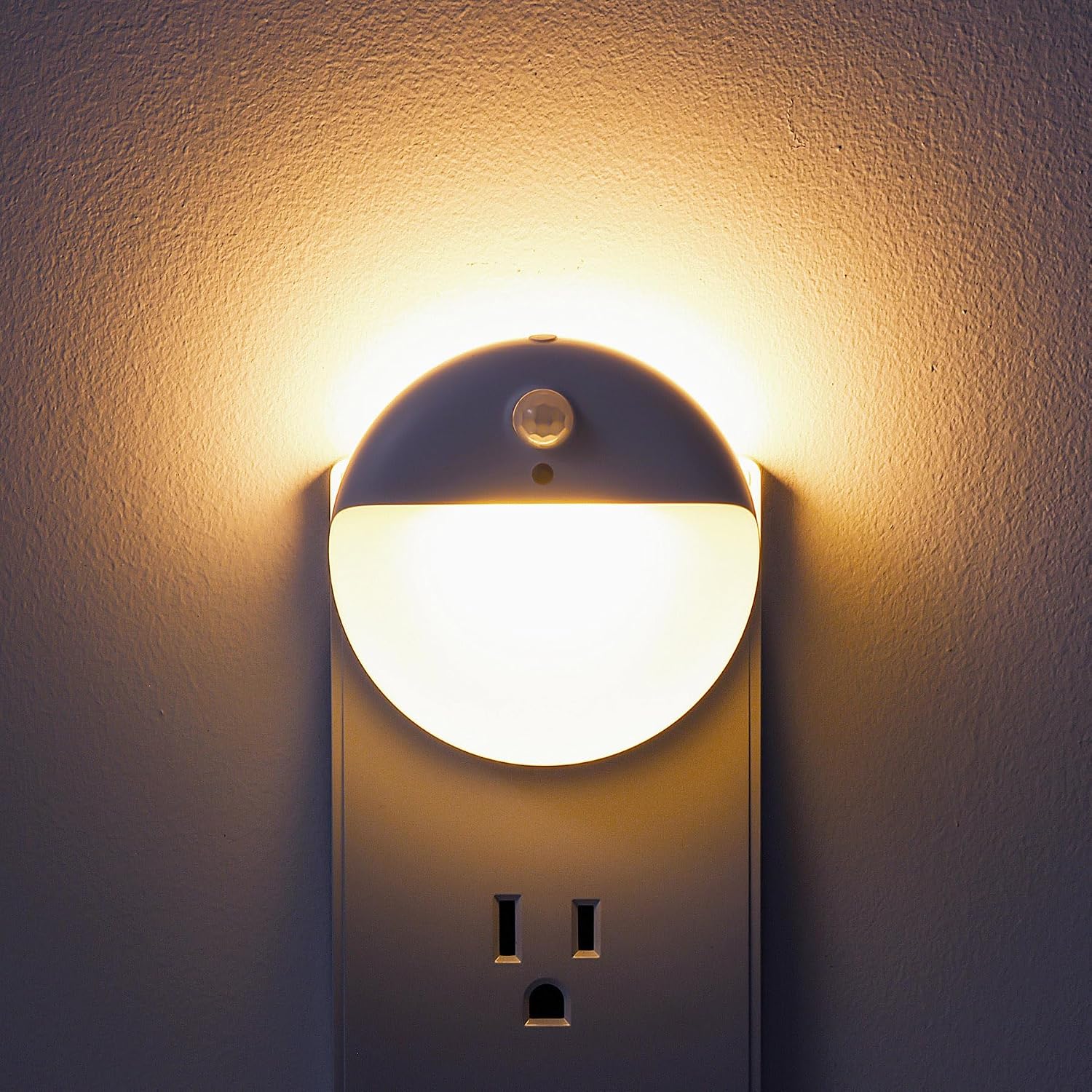 YUNLEX 2 Pack Plug in Night Light with Motion Sensor and Dusk to Dawn Sensor, Stepless Dimming, Warm White LED Nightlight with 3 Lighting…