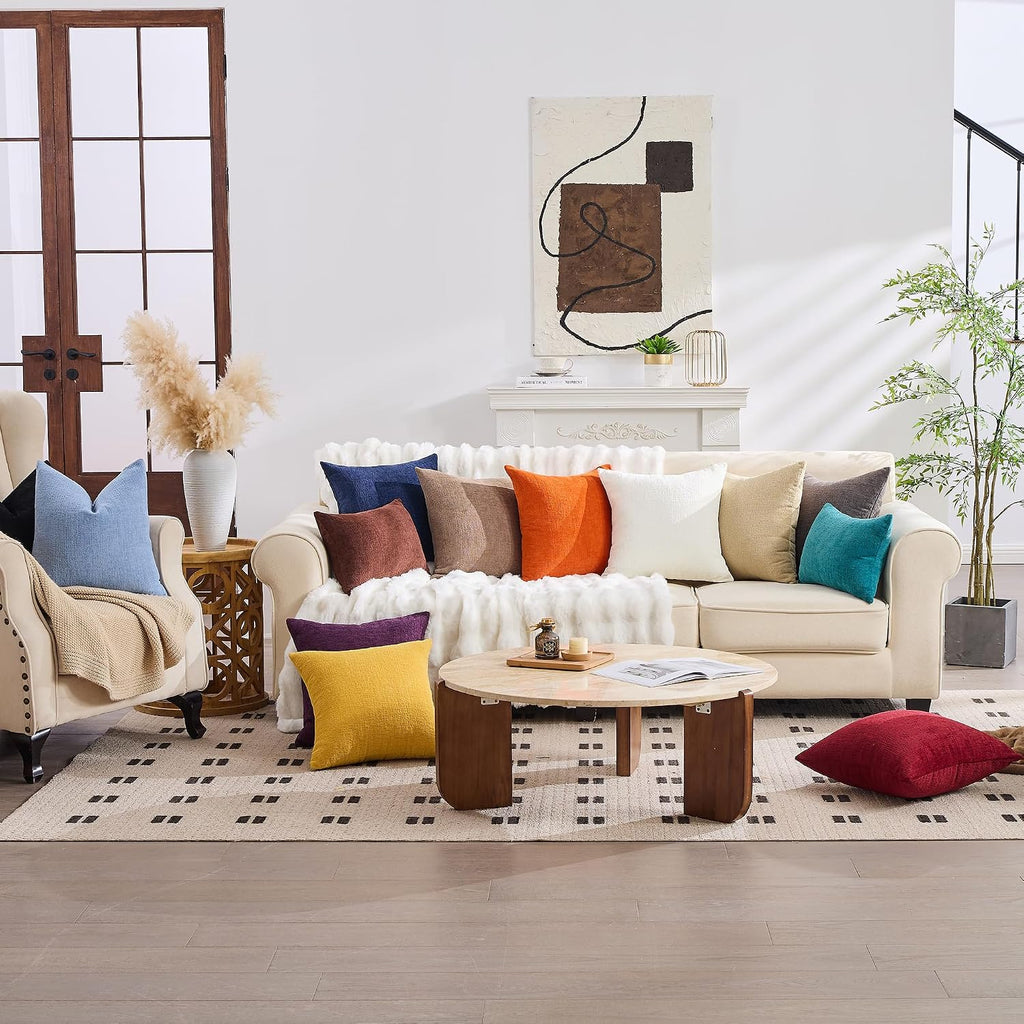 Gawamay Set of 2 Soft Textured Chenille Throw Pillow Covers 24x24 Inch (60x60 CM), Decorative Pillowcases Cushion Covers for Farmhouse Home…