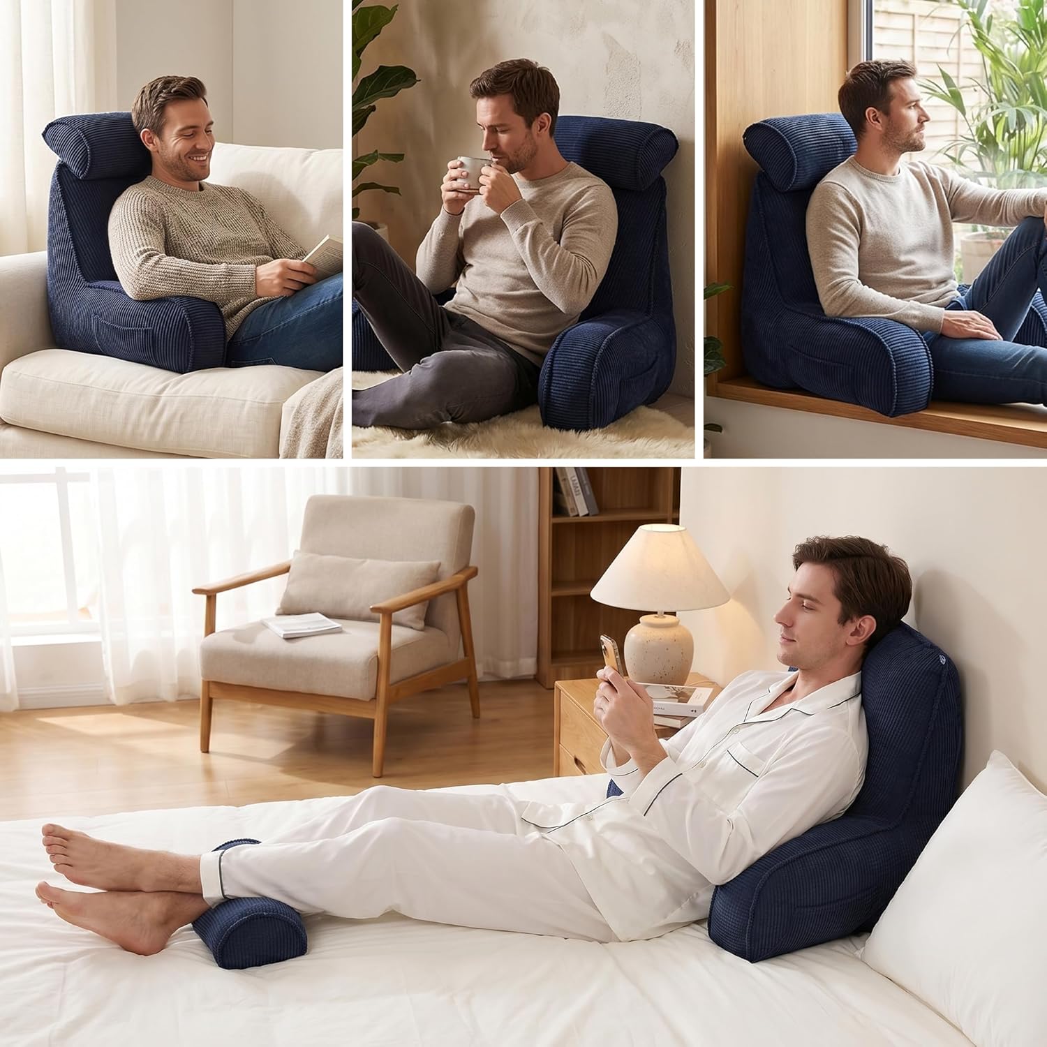 Ailuteie Bed Rest Reading Pillow with Arms & Detachable Headrest, Corduroy Backrest Cushion with Side Pockets & Washable Cover, Support Pil…