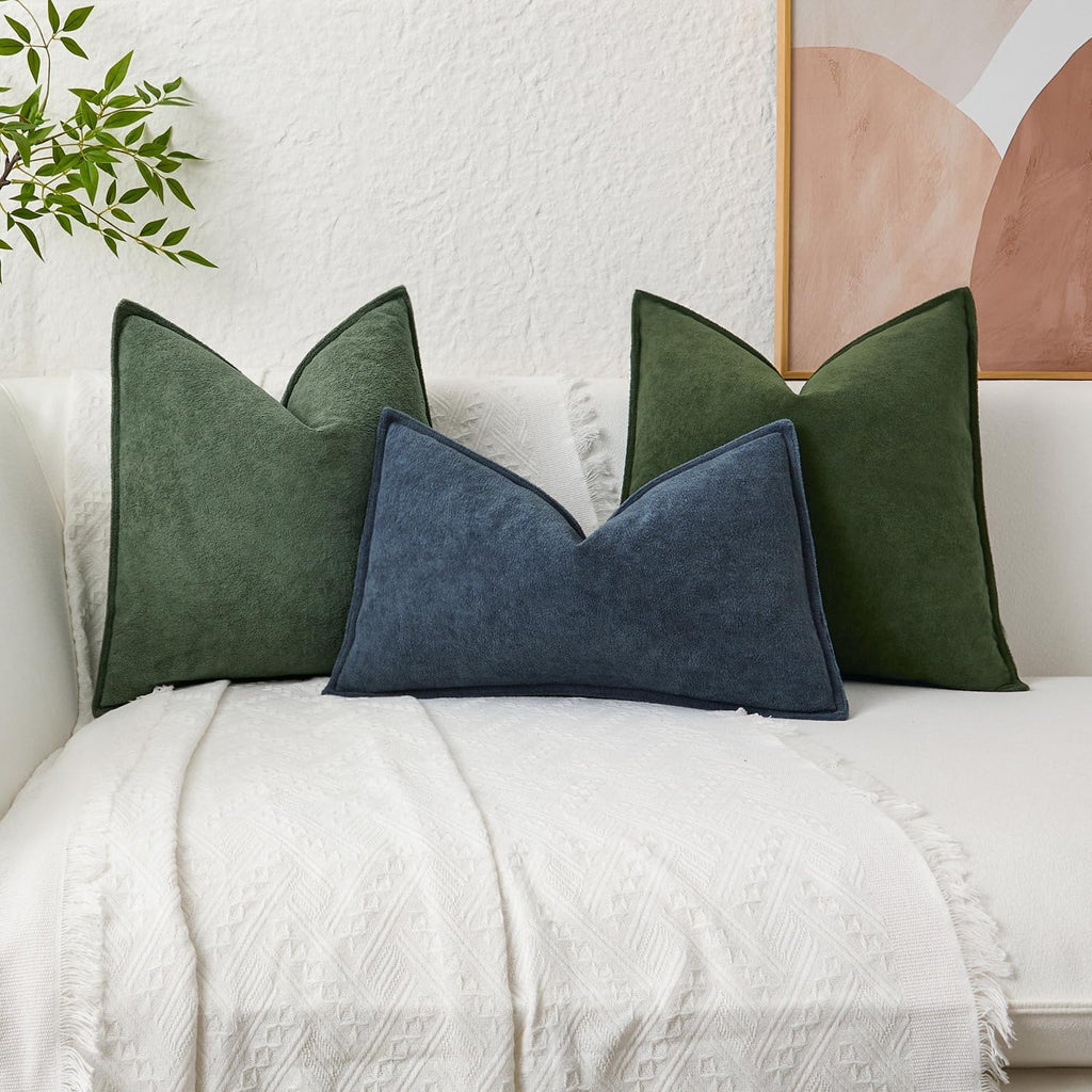 KevinTextile Kevin Textile Spring Waterproof Decorative Pillow Covers Moss Green 24x24 Inch Pack of 2 Soft Boucle Textured Euro Pillowcases…