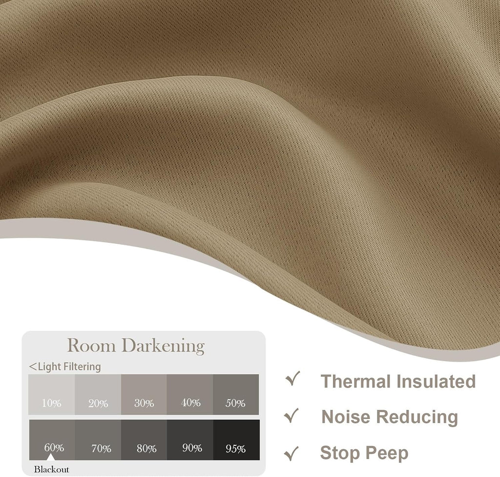 Gwine Taupe Blackout Curtains for Bedroom 84 inches Long 2 Panels Set, Solid Noise Reducing Thermal Insulated Blackout Curtains for…