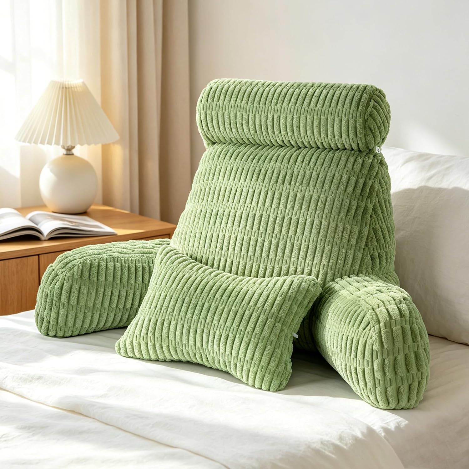 Reading Pillow for Bed, Back Rest Bed Pillow for Sitting Up with A Cylindrical Pillow and Lumbar Pillow, Back Support Pillows for Bed…