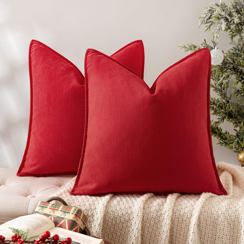 MIULEE Pack of 2 Red Decorative Pillow Covers 18x18 Inch Soft Chenille Luxurious Couch Throw Pillows Farmhouse Cushion Covers with…