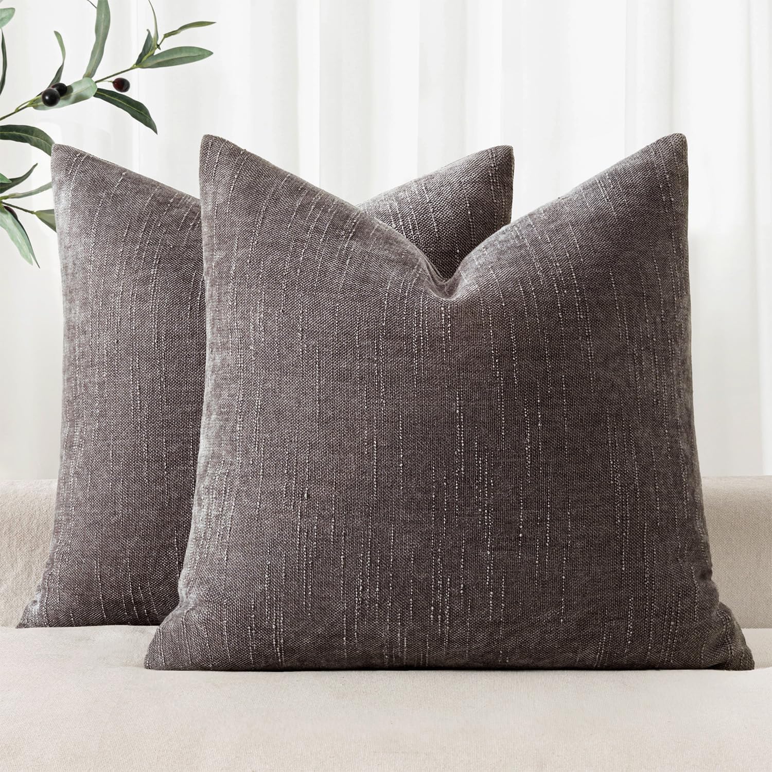 MIULEE Pack of 2 Decorative Throw Pillow Covers Soft Thick Solid Textured Chenille Throw Pillows Neutral Farmhouse Modern Home Decor for…