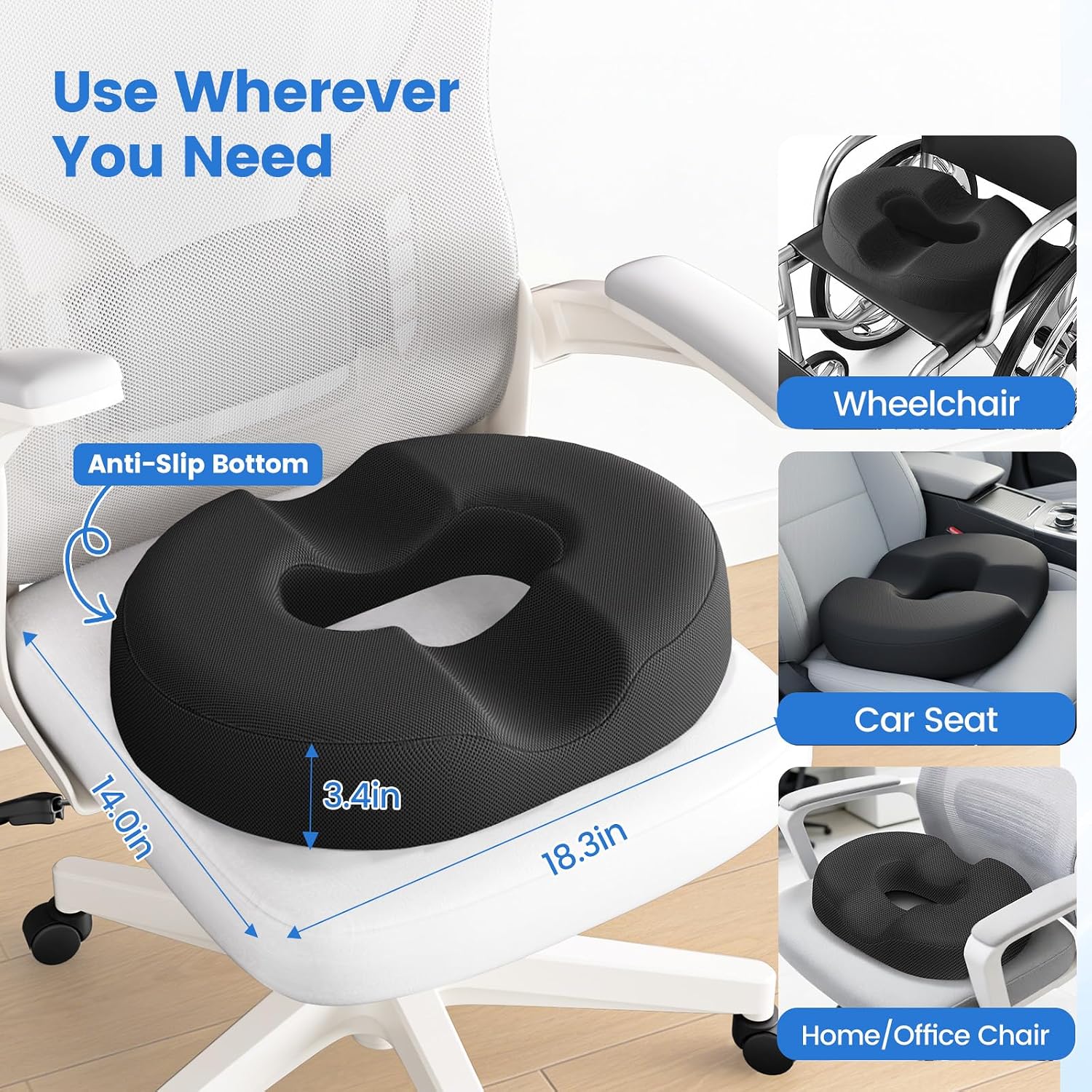 DailyCuddles Donut Pillow for Tailbone Pain, Hemorrhoids - Cooling Gel Memory Foam Chair Seat Cushion for Office, Home & Wheelchair,…