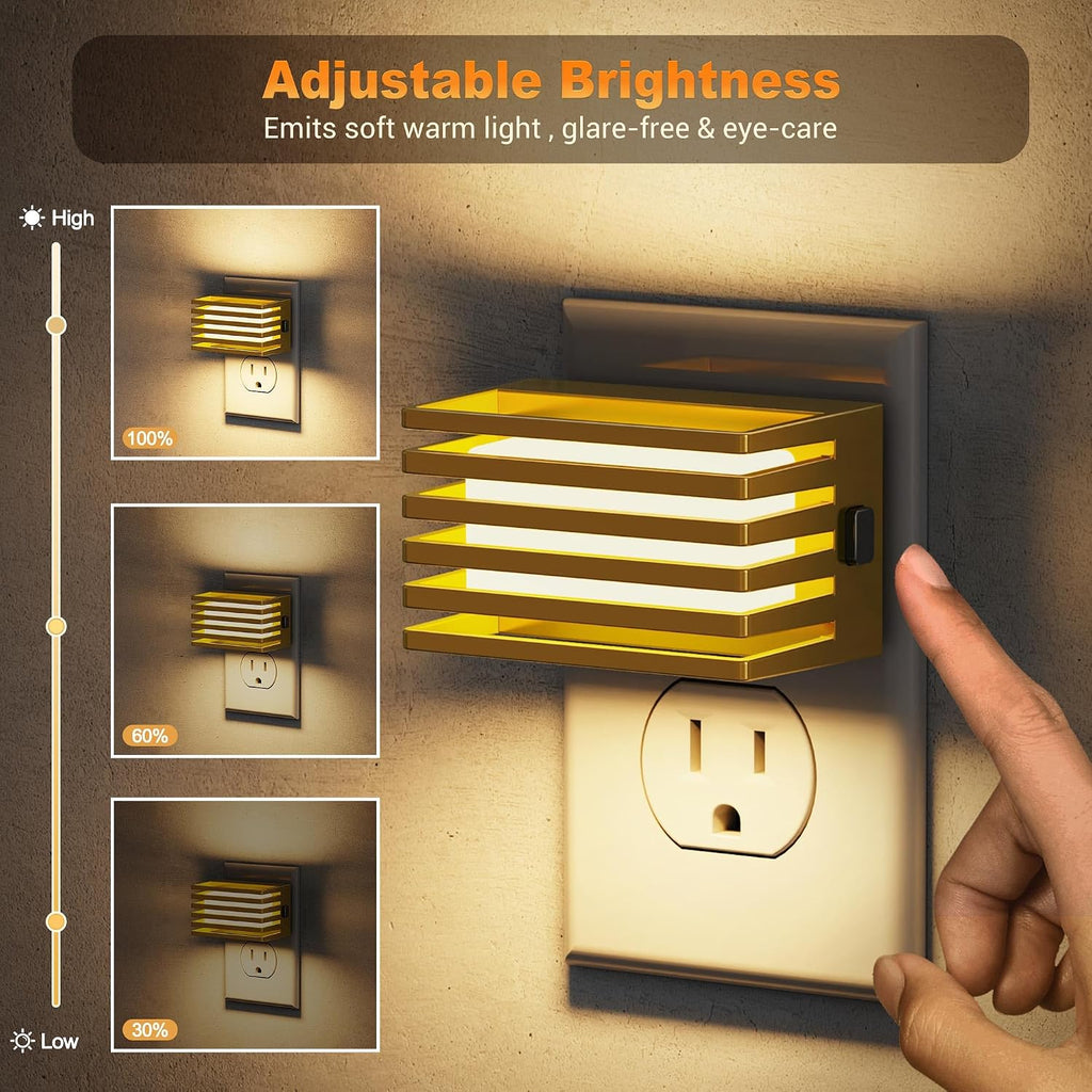 JandCase LED Night Light, Gold Night Lights Plug into Wall with Dusk to Dawn Sensor, Dimmable Plug in Night Light [2 Pack], Adjustable…