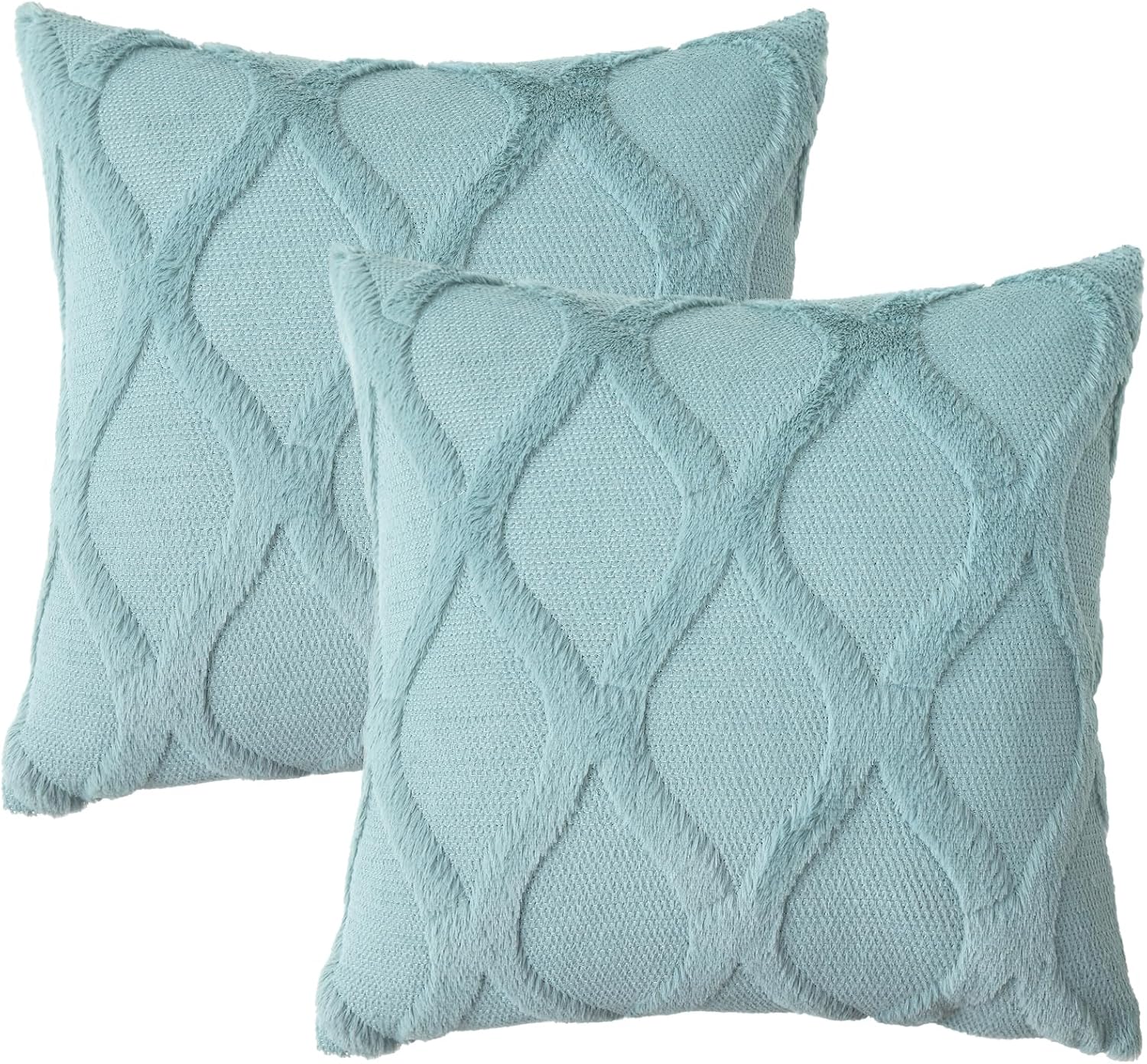 decorUhome Summer Throw Pillow Covers 16x16 Inch Set of 2, Soft Plush Faux Fur Wool Aqua Accent Couch Pillow Covers for Modern Farmhouse Be…