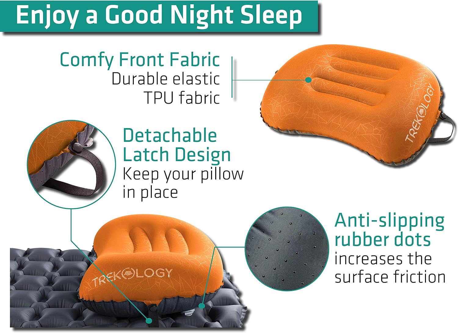 TREKOLOGY Ultralight Inflatable Camping Travel Pillow - ALUFT 2.0 Compressible, Compact, Comfortable, Ergonomic Inflating Pillows for…