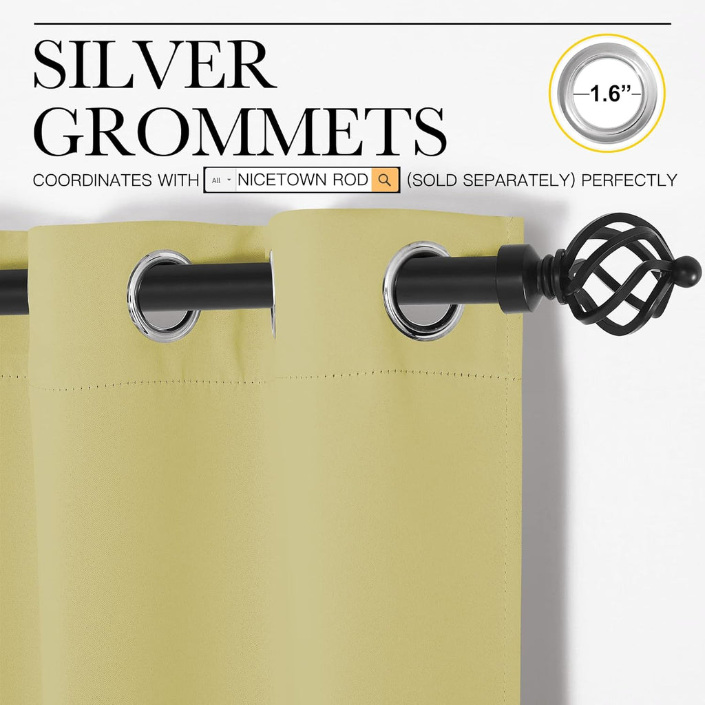 NICETOWN Bedroom Curtain Panels Blackout Draperies, Thermal Insulated Solid Grommet Blackout Curtains/Drapes (Paler Yellow, 1 Pair, 55 by…