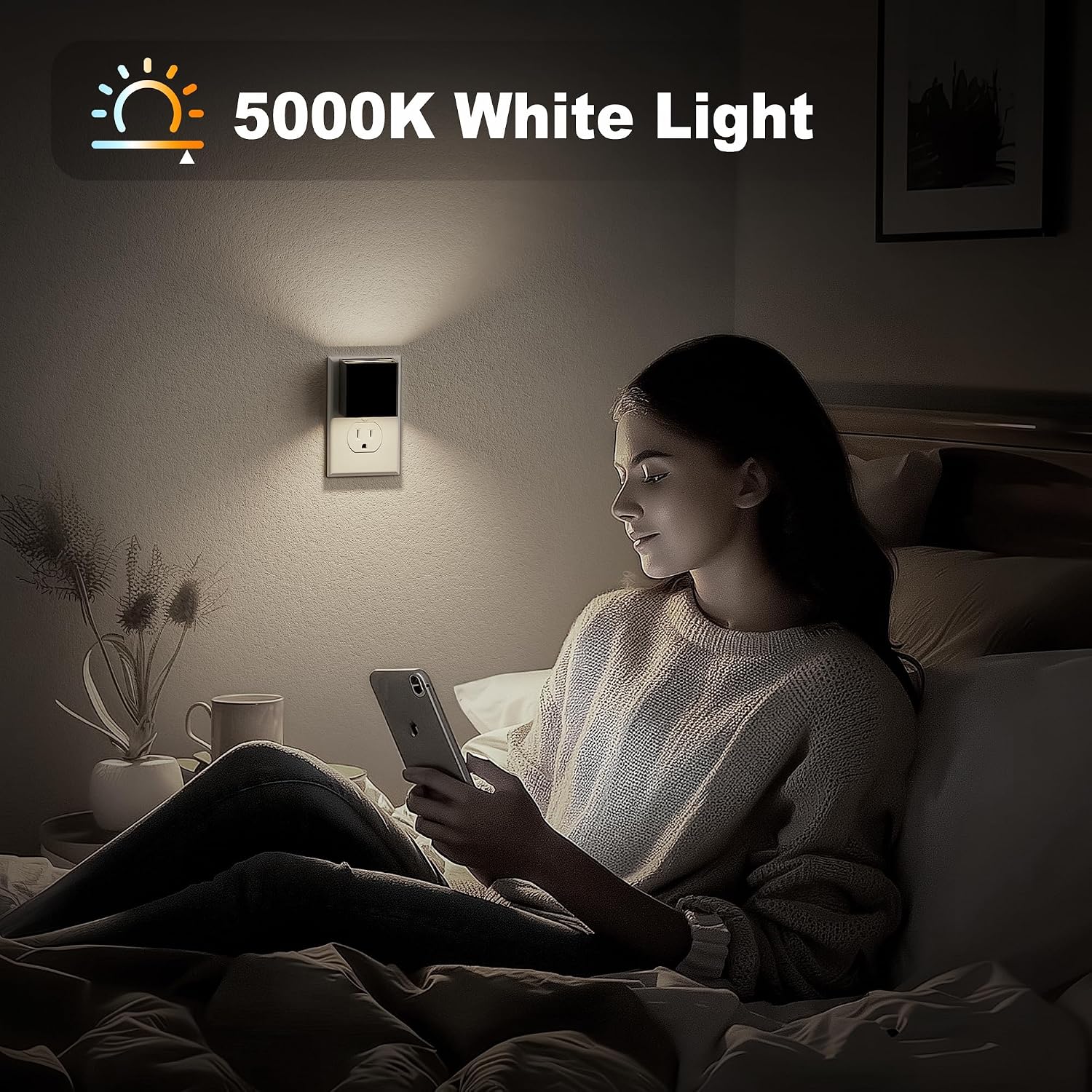 JandCase Night Light, Automatic Night Lights Plug into Wall, 2 Pack Modern Night Lights with Auto Light Sensor, 5000K Brightness…