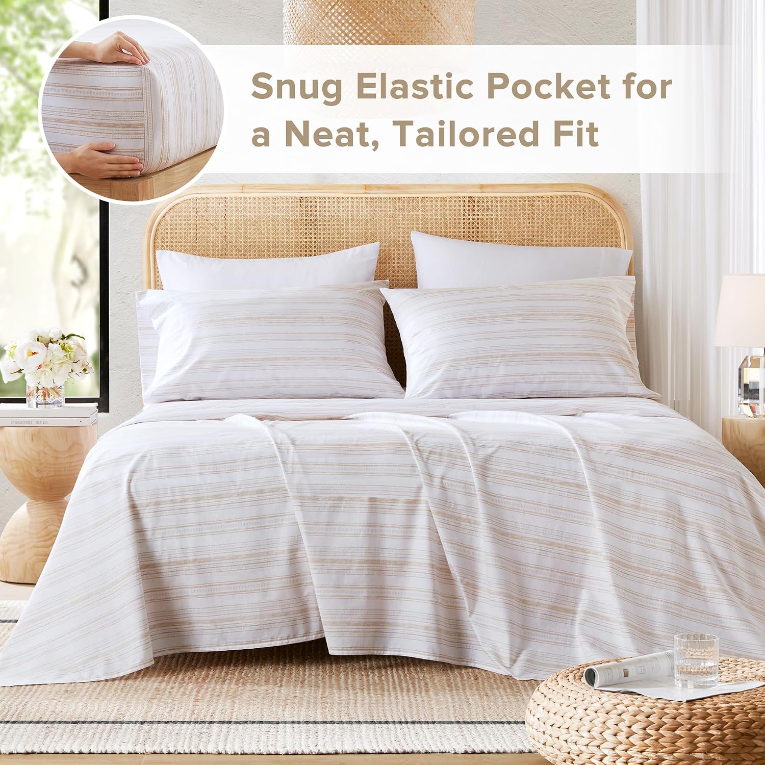 ComfortSpaces Comfort Spaces 100% Cotton Sheets Full, Breathable, Naturally Cool Cotton Sheets, Cotton Bed Sheets with 14" Elastic Pocket F…