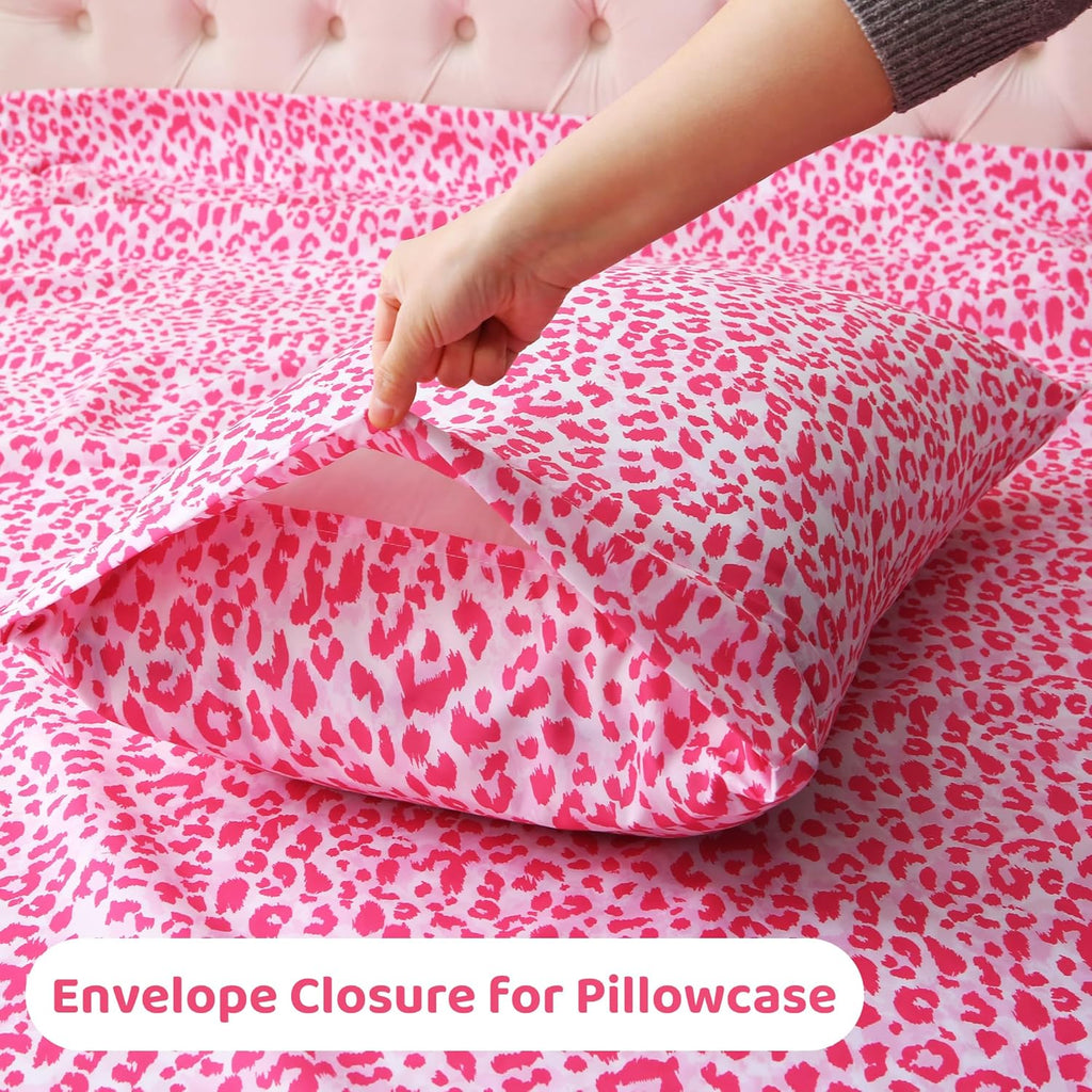 mooreeke Leopard Cheetah Printed Twin Bed Sheets, Soft Microfiber Bedding Sheets & Pillowcases, Deep Pocket Non-Slip Fitted Twin Sheet, Pin…