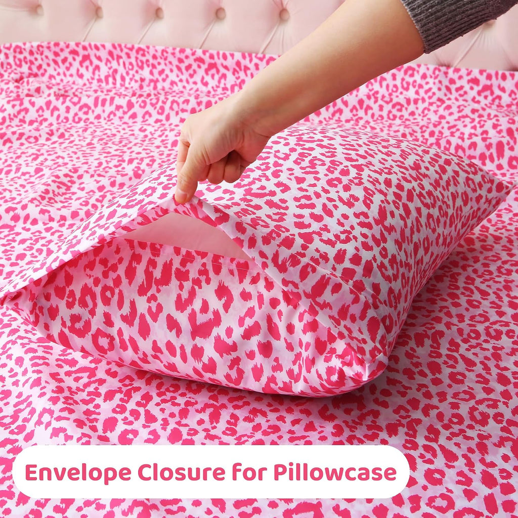 mooreeke Leopard Cheetah Printed Queen Bed Sheets, Soft Microfiber Bedding Sheets & Pillowcases, Deep Pocket Non-Slip Fitted Queen Sheet, P…