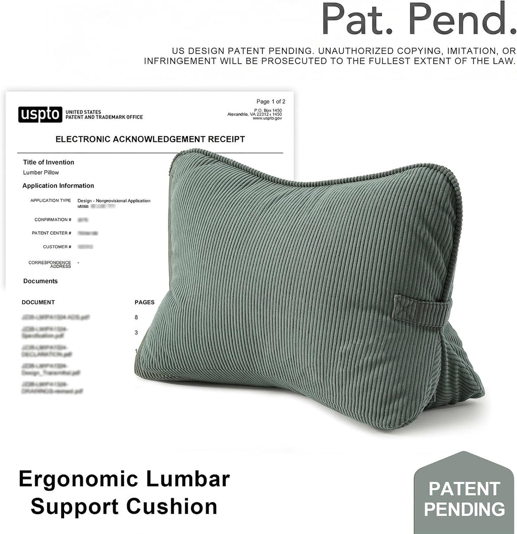 Ailuteie Pat. Pend. Corduroy Lumbar Support Pillow for Sitting and Posture Support, Triangle Cushion for Bed, Sofa or Couch, Reading Back P…
