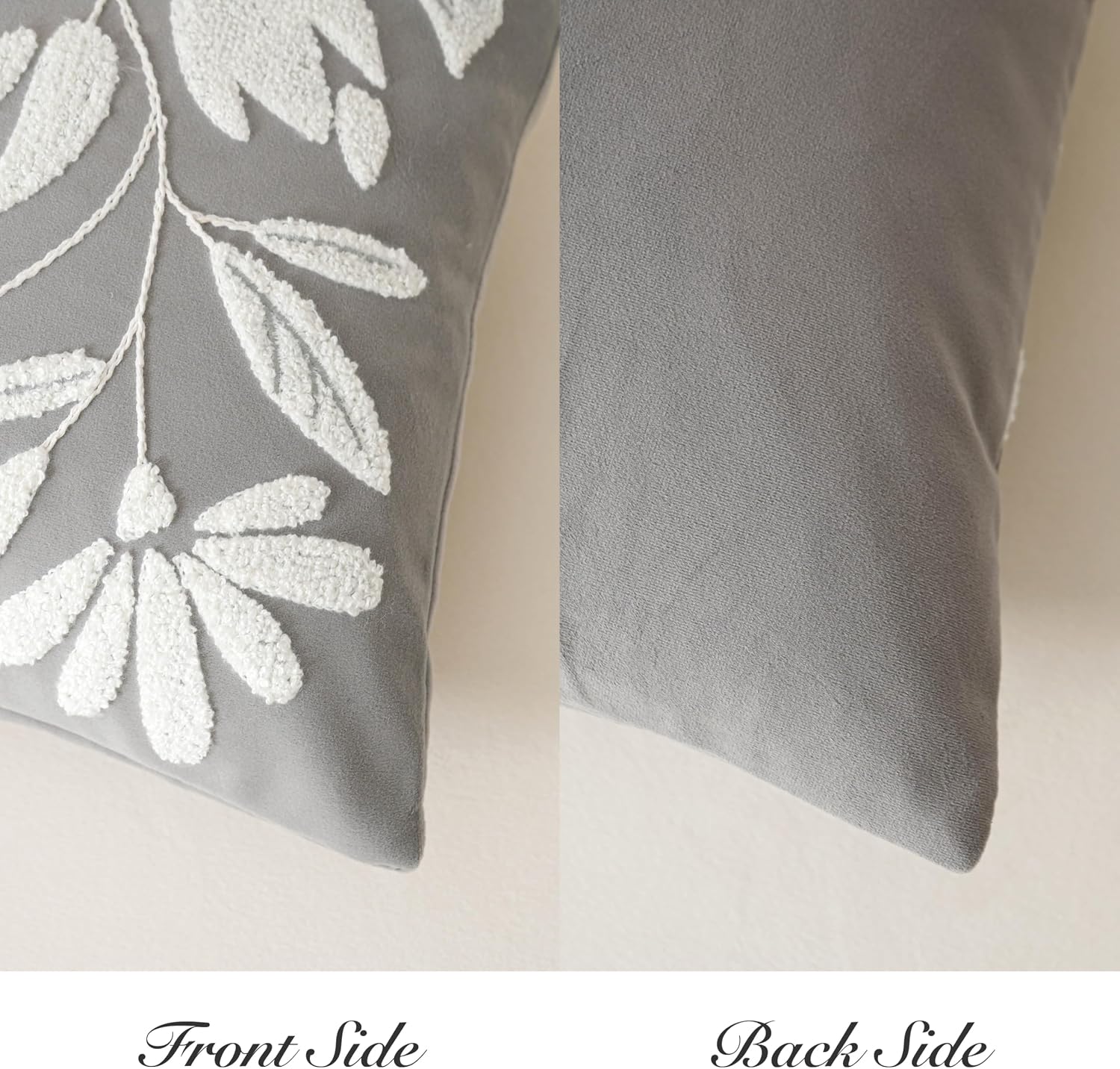 BlissBlush Gray Floral Lumbar Pillow Cover 14x36 Inch, Velvet Long Accent Pillow Cover for Bed, Soft Rectangle Decorative Farmhouse…