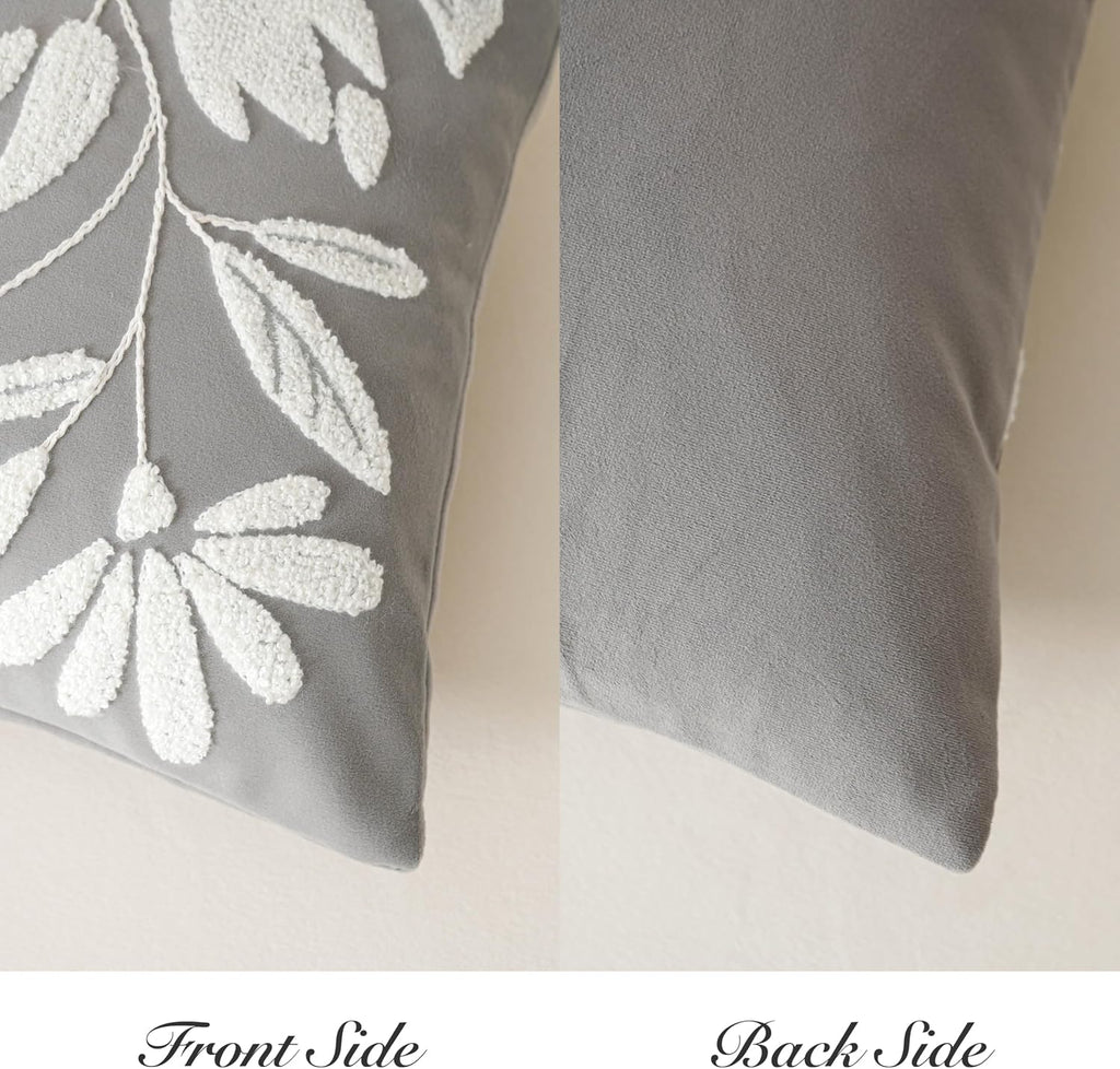 BlissBlush Gray Floral Pillow Cover 20x20 Inch, Velvet Square Throw Pillow Cover Soft Decorative Farmhouse Accent Couch Pillow Cover for…