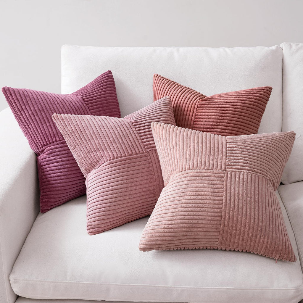 Miulee Aesthetic Pink Throw Pillow Covers 18x18 Inch Set of 4 Spring Decorative Coquette Cushion Cases Cute Gradient Pillow Cases Corduroy…