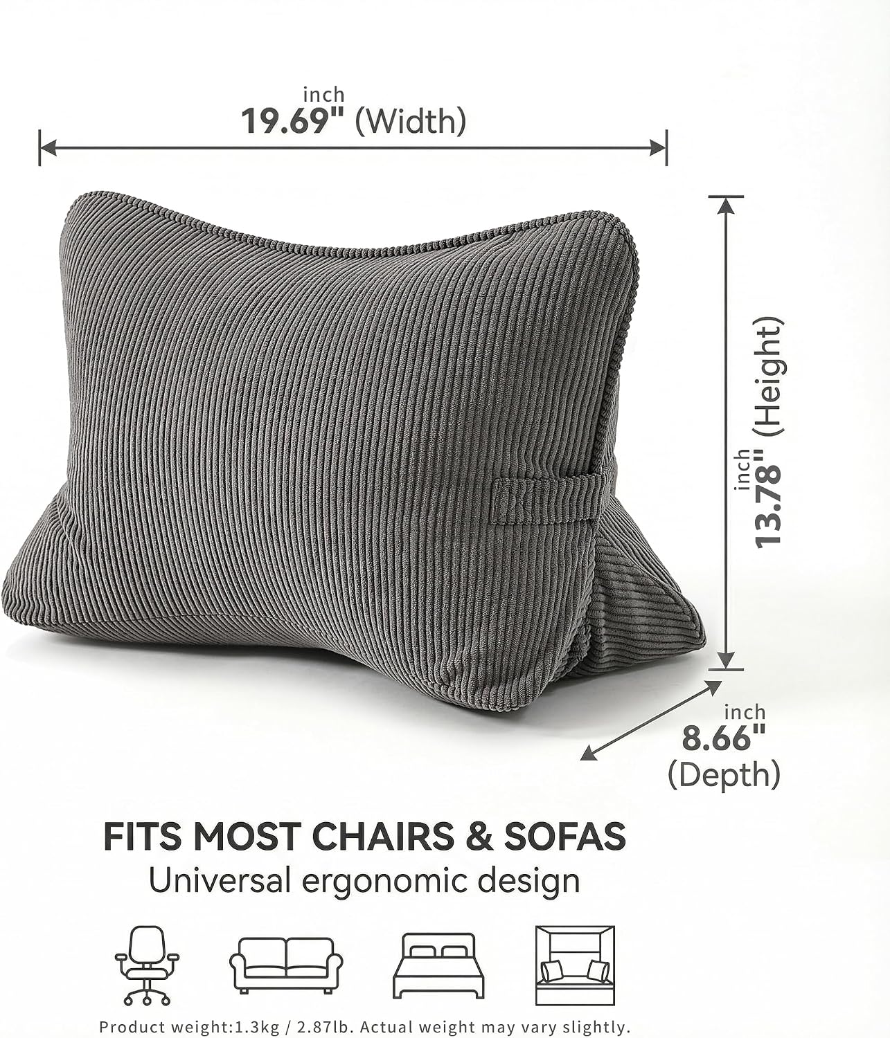 Pat. Pend. Corduroy Lumbar Support Backrest Pillow for Sitting & Reading, Ergonomic Triangle Cushion for Sofa, Armchair & Bed, Removable…
