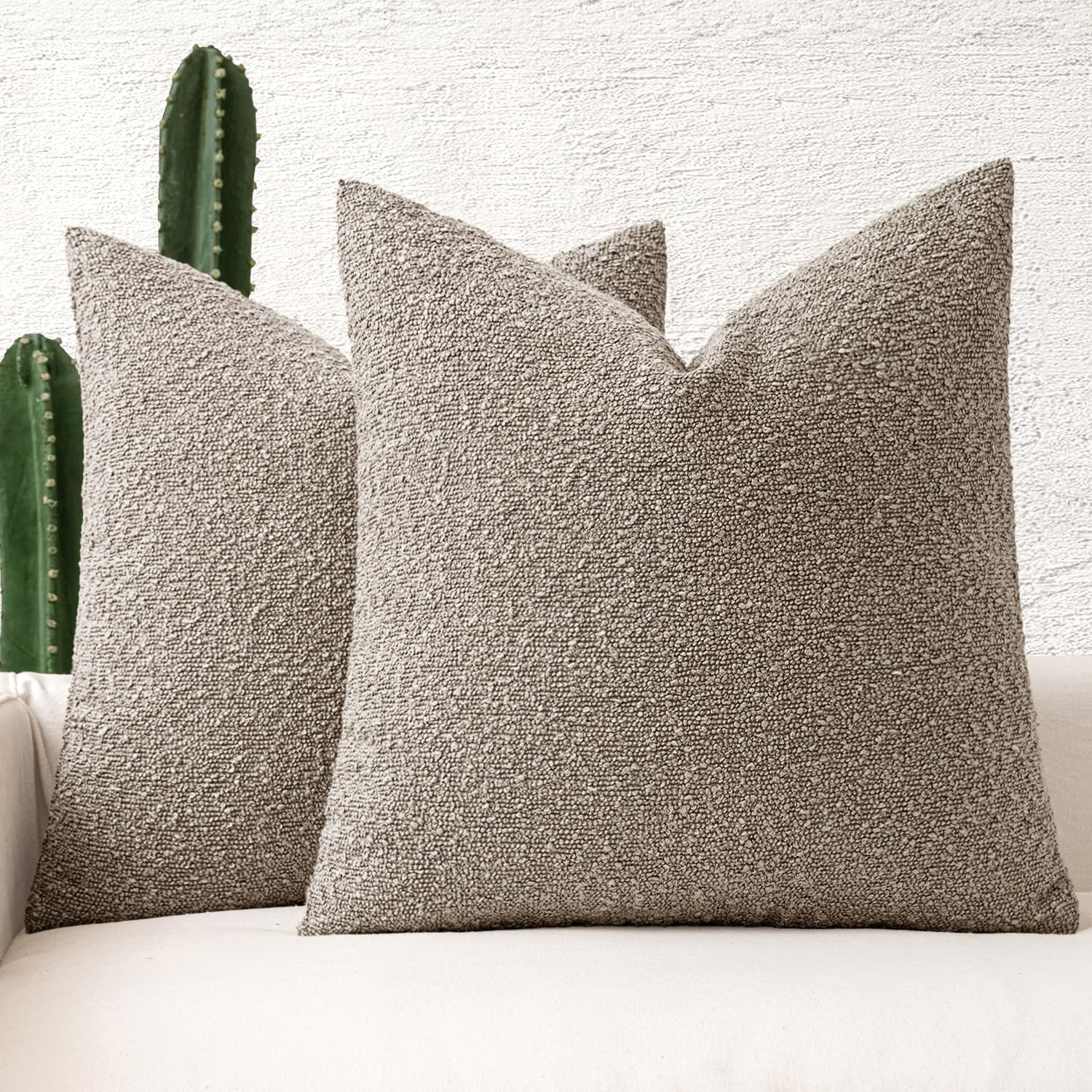 Miulee 20x20 Inch Decorative Pillow Covers for Couch Bed Set of 2 Textured Boucle Neutral Throw Pillow Covers Light Taupe Accent Solid Pill…