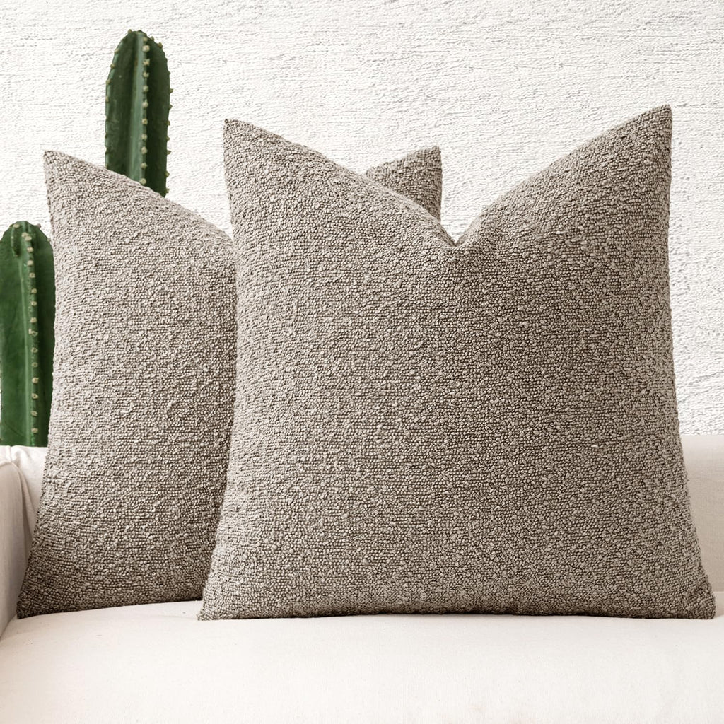 Miulee 24x24 Decorative Euro Sham Pillow Covers for Couch Bed Set of 2 Textured Boucle Neutral Throw Pillow Covers Light Taupe Accent Solid…
