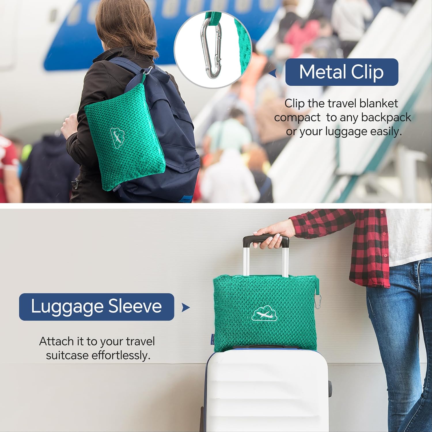 Bedelite Travel Blanket with Bag, Ultra-Soft Jacquard Fleece Blanket with Luggage Sleeve & Backpack Clip, Airplane Blanket Travel Essential…