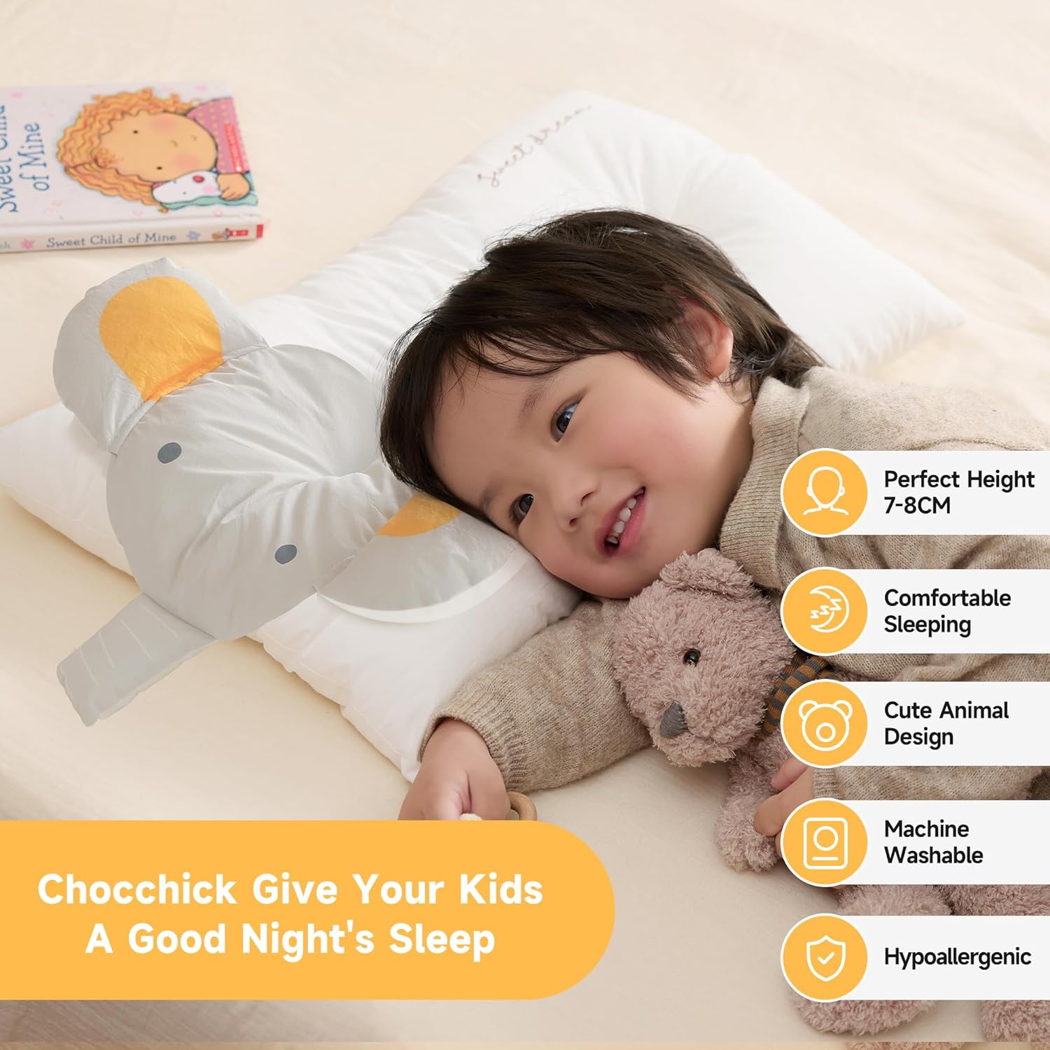 ChocChick Choc chick Toddler Pillow,20X12Inches Machine Washable Soft Hypoallergenic Kids Pillows, Child Cute Animal Design Perfect Toddler…