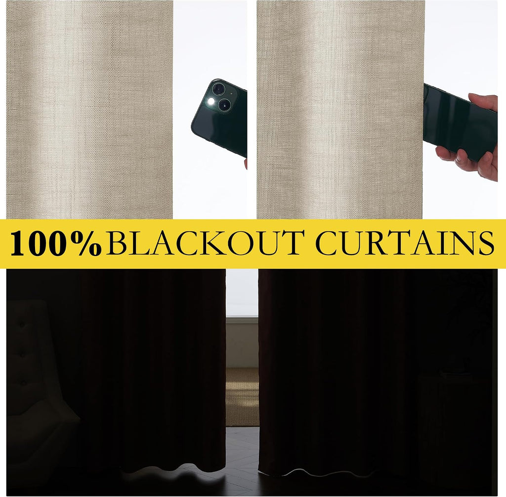 NICETOWN Taupe 100% Blackout Linen Curtains 84 inch Long Burg, Farmhouse Thick Completely Blackout Window Treatment Panels Thermal…