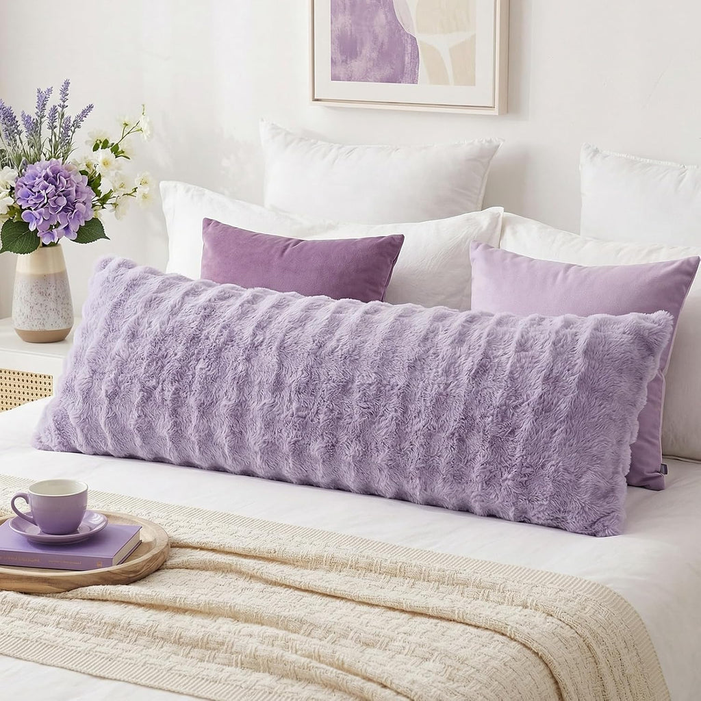 Chumerry Purple Faux Fur Body Pillow Cover Fluffy Fuzzy Pillowcase Super Soft Warm Faux Rabbit Fur Lavender Purple Decorative Pillow Cover…