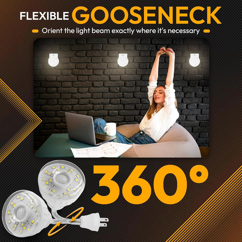 LED Motion-Activated Directional Rotating Flexible Sensor Dusk to Dawn Night Light AC Outlet Plug-in Wall Stair Lamp Indoor 360° Bedroom…