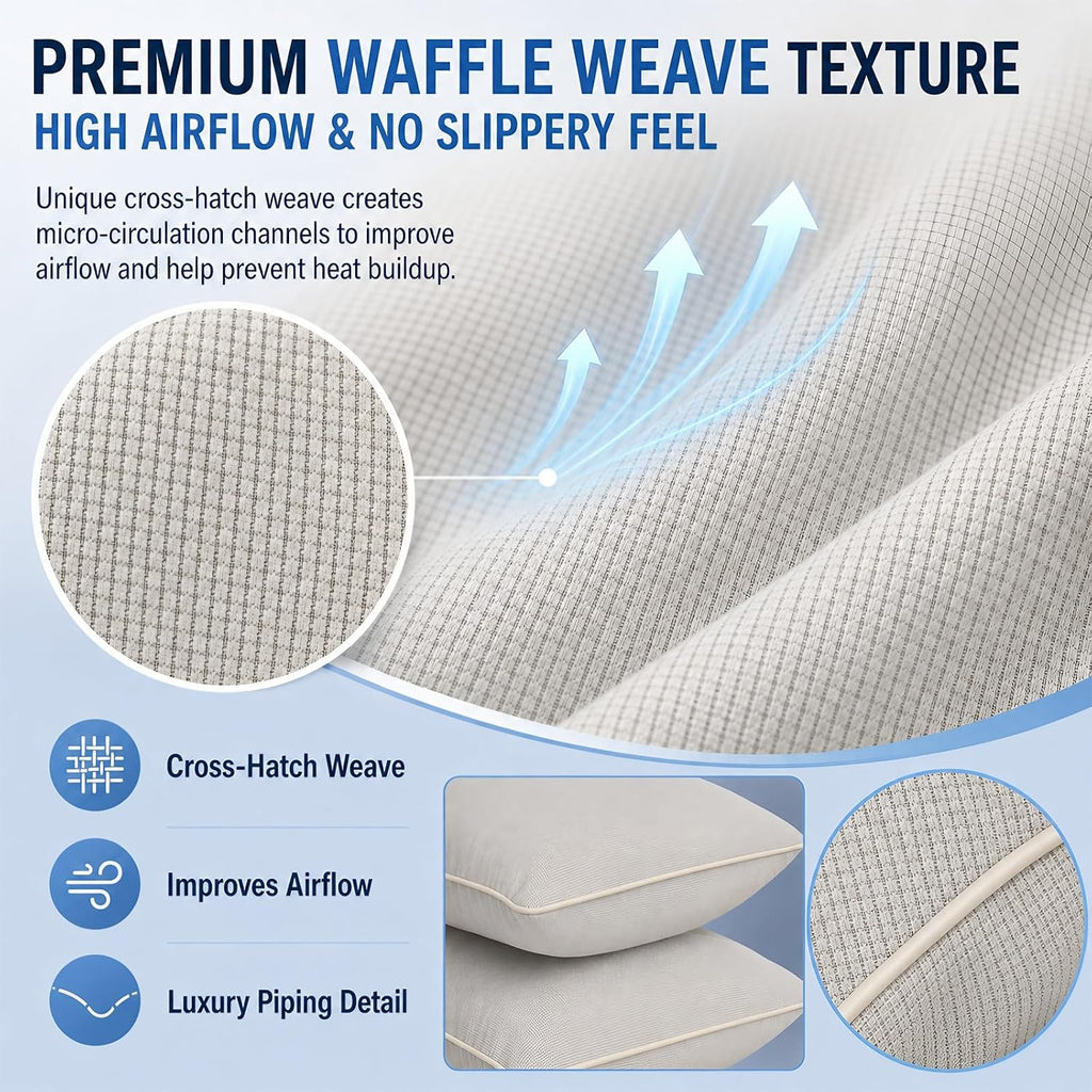 Cieltown Cooling Pillow Cases for Hot-Sleepers: Q-Max ≥0.4 Nylon Spandex Cool-to-Touch for Night Sweats - Waffle Weave for Dry & Com…