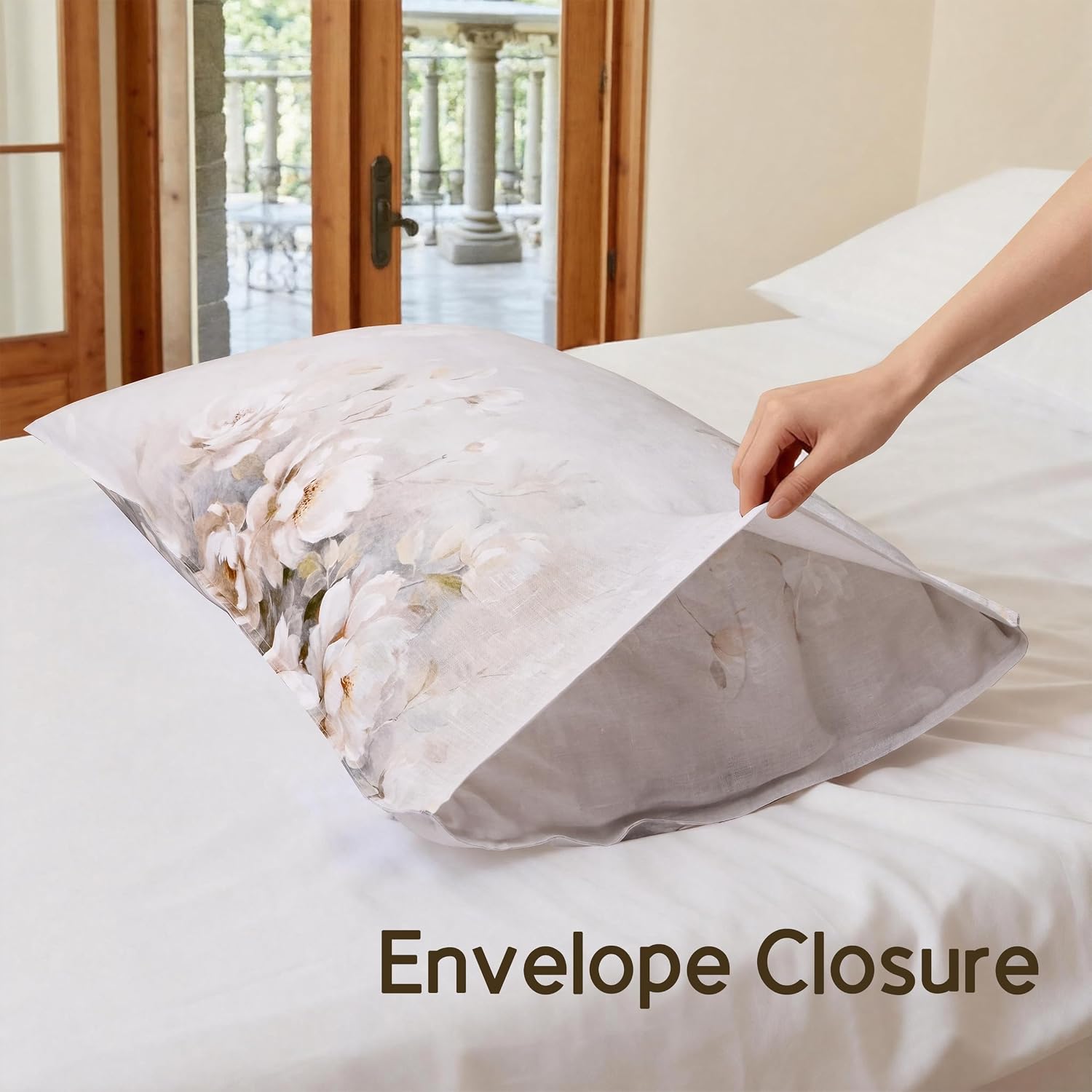 Chuffed 100% French Linen Pillow Cases Watercolor Peony Print, Farmhouse Floral Stone Washed Pillow Shams with Envelope Closure Soft Breath…